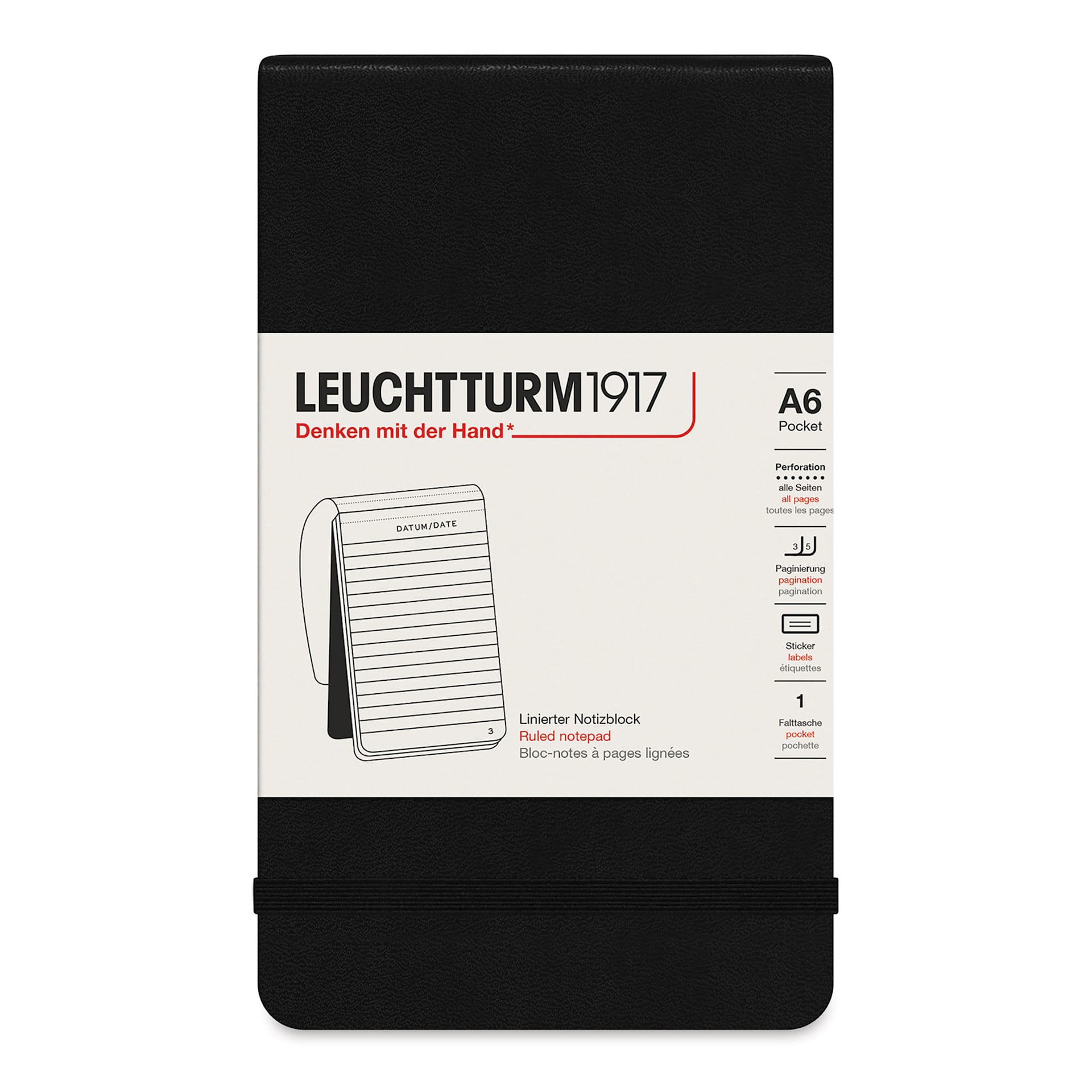Leuchtturm1917 Pocket Notepad - Black, Ruled, 3-1/2" x 6"