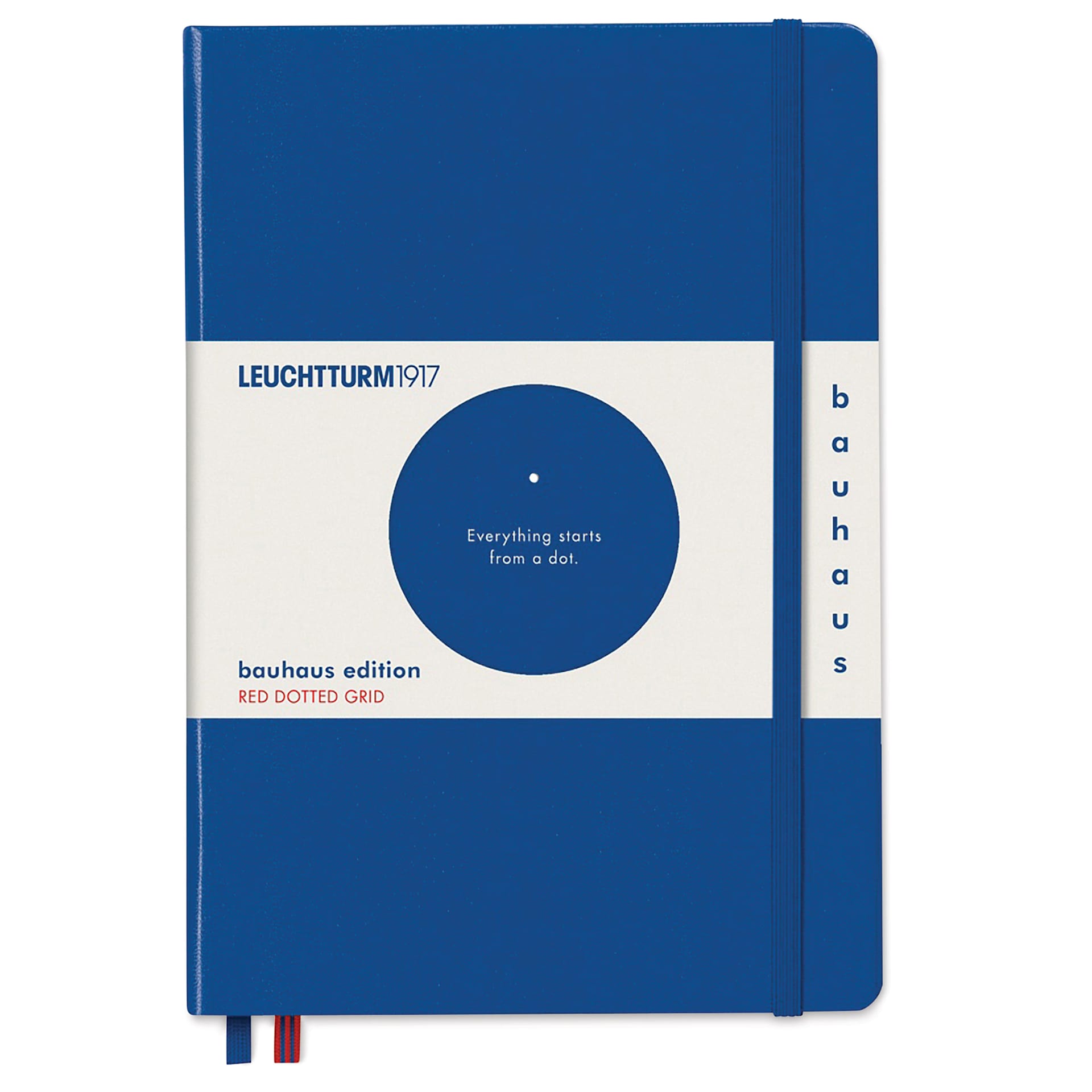 Leuchtturm1917 Bauhaus Notebook - Royal Blue/Red, 5-3/4" x 8-1/4", Dotted (front cover with label)