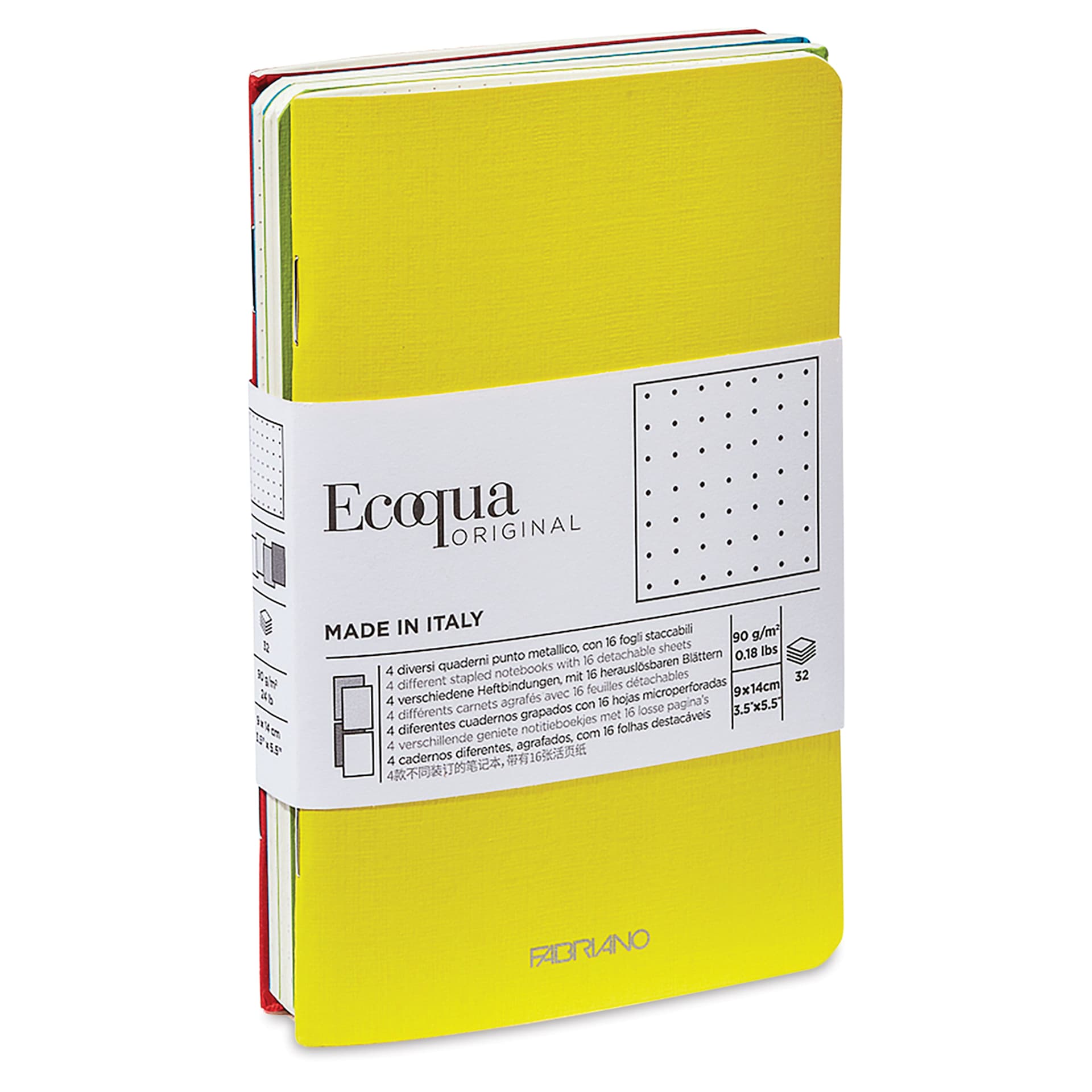 Fabriano EcoQua Staplebound Notebooks - Pkg of 4, Spring Colors, 3.5" x 5.5", Graph, in packaging