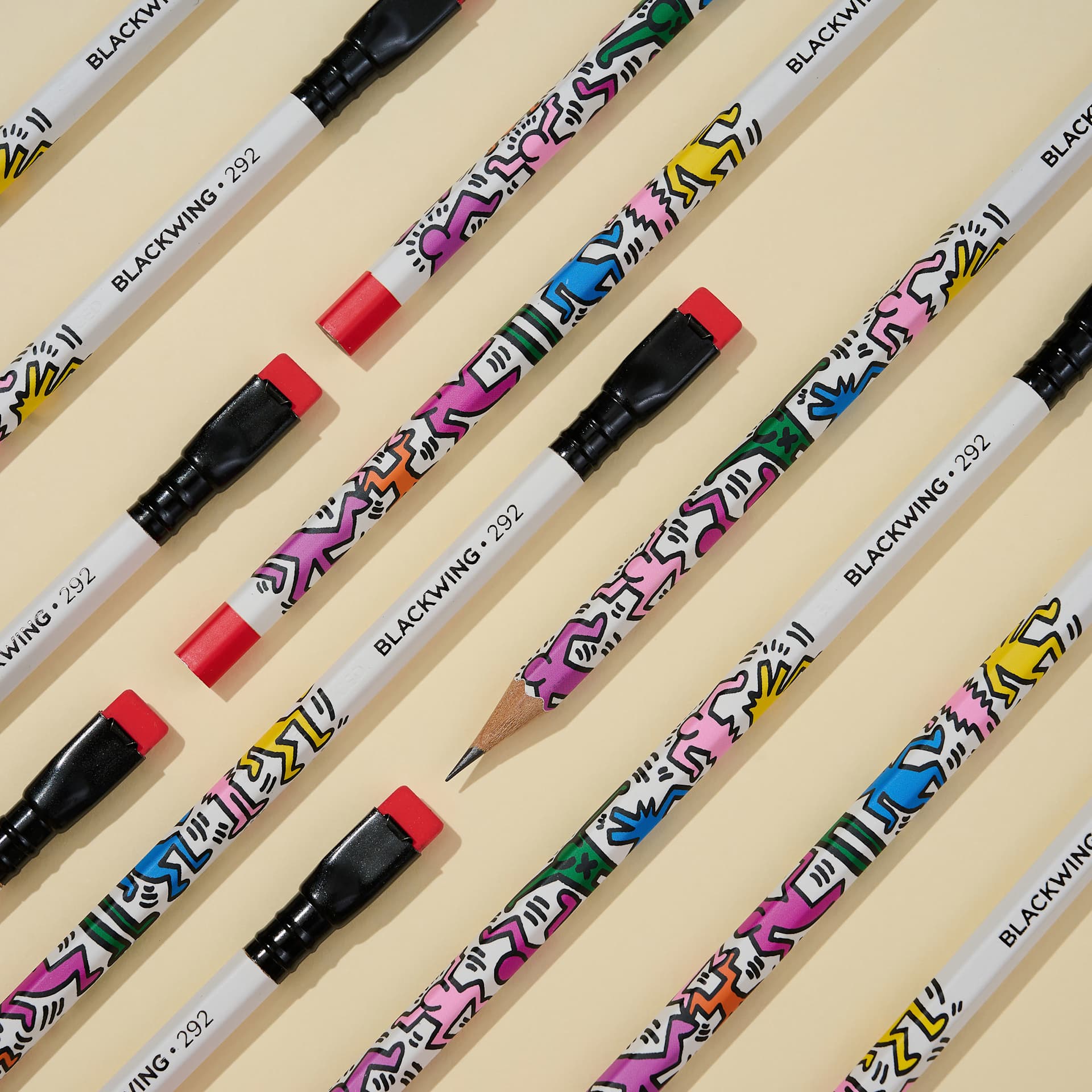 Blackwing x Keith Haring Volumes 292 Pencil Set - Set of 12, pencil tips and erasers
