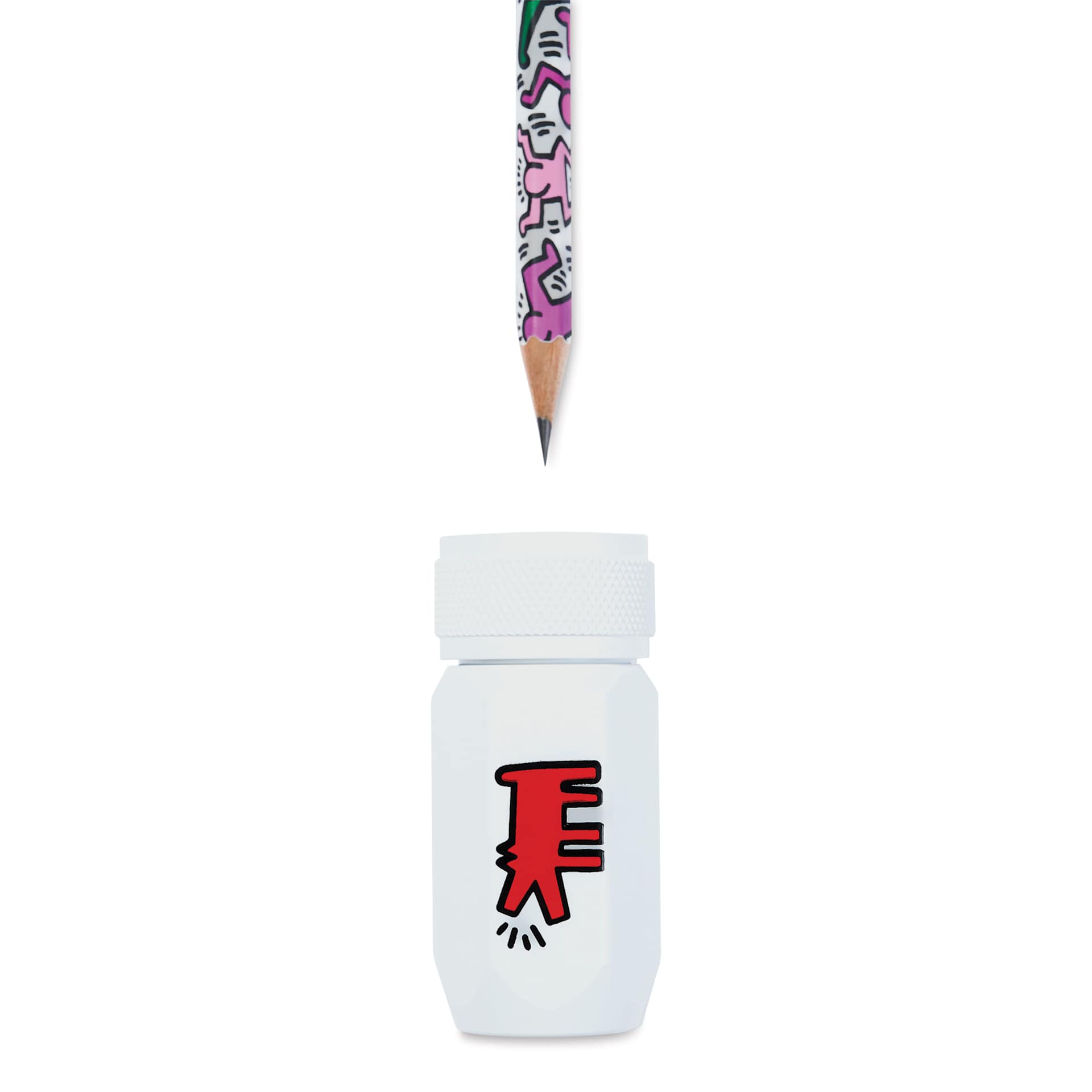 Blackwing x Keith Haring Volumes 292 One-Step Sharpener - Barking Dog, with a sharpened pencil