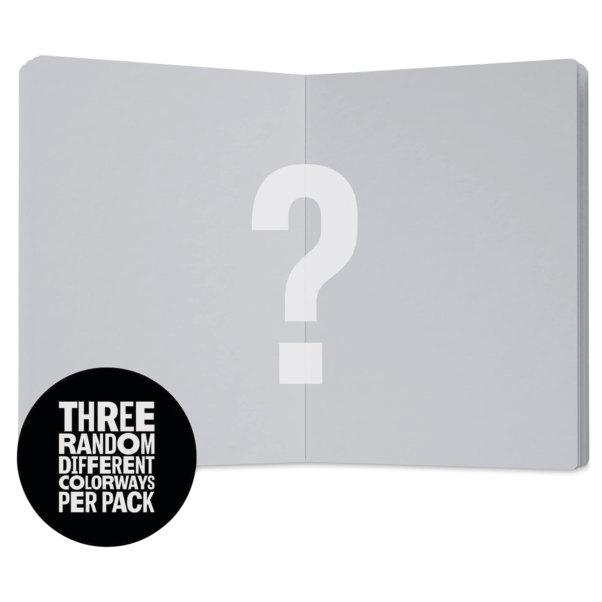 Uglybooks Perfect Bound Notebook - NO.1 Mystery, 5-3/4" x 4", 135 gsm, Pkg of 3, open, three random colors