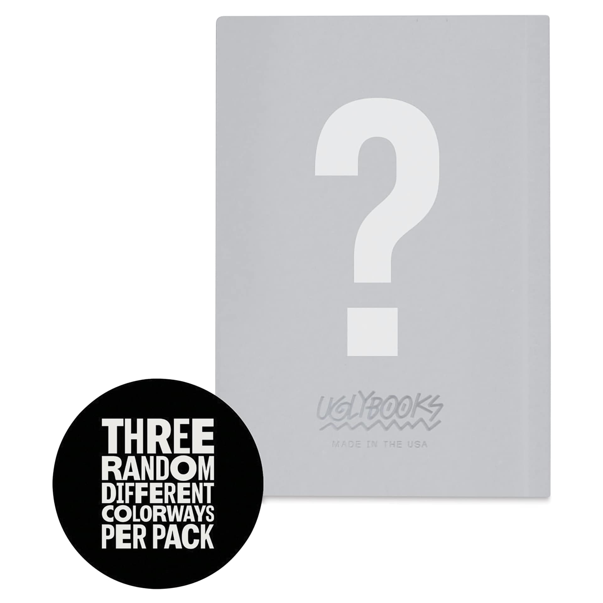 Uglybooks Perfect Bound Notebook - NO.1 Mystery, 5-3/4" x 4", 135 gsm, Pkg of 3, back, three random colors