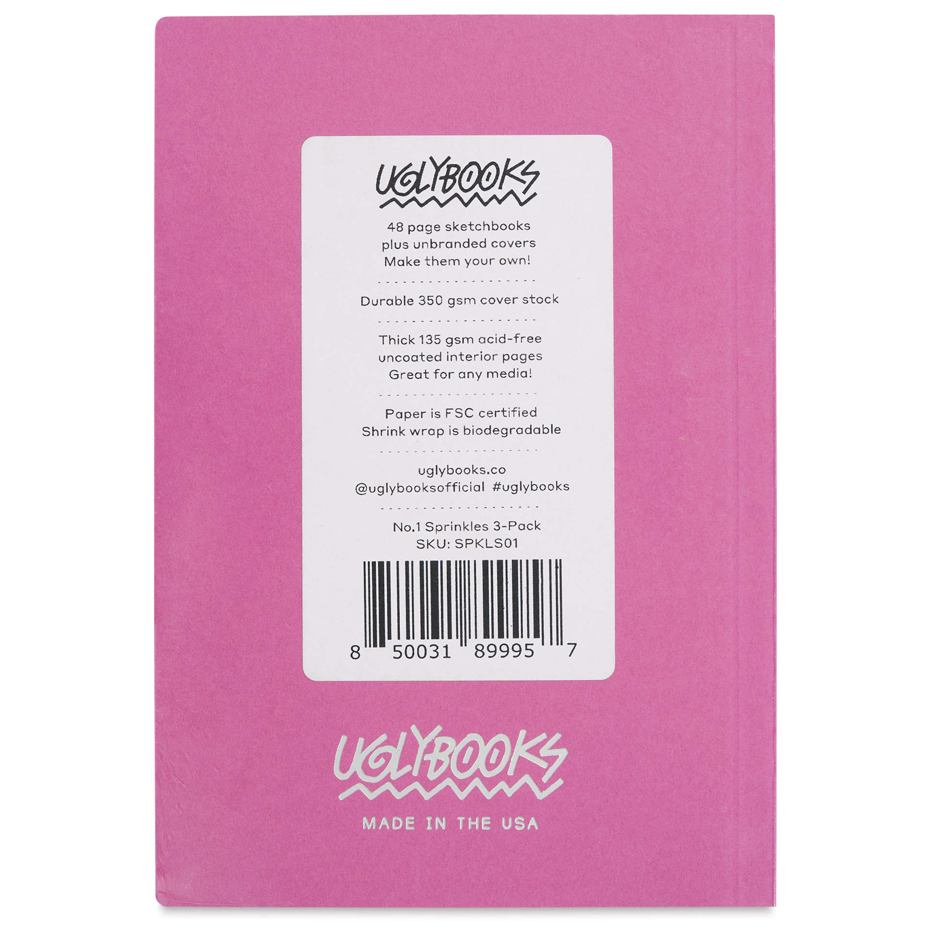 Uglybooks Perfect Bound Notebook - NO.1 Sprinkles, 5-3/4" x 4", 135 gsm, Pkg of 3, back of package