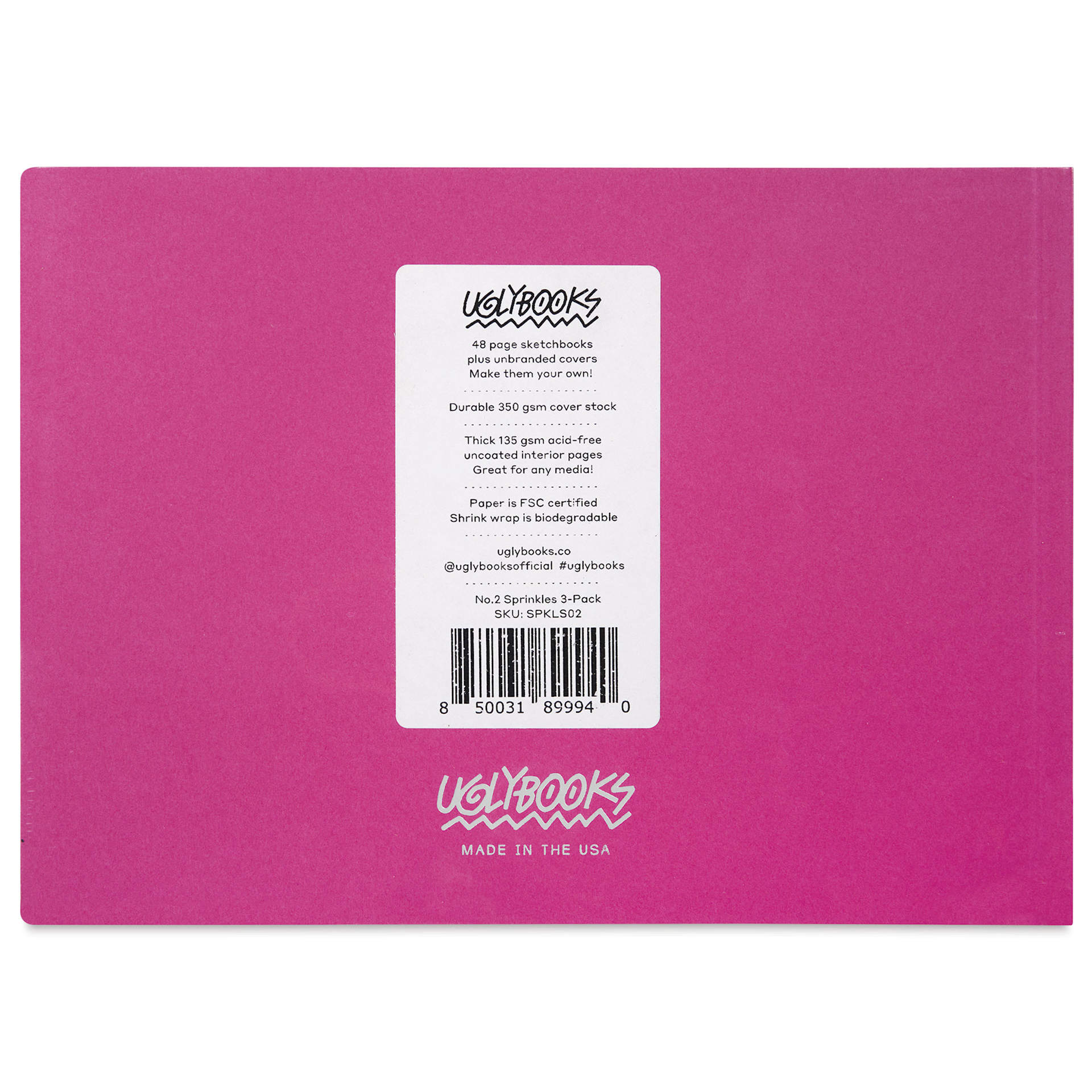 Uglybooks Perfect Bound Notebook - NO.2 Sprinkles, 5-3/4" x 8", 135 gsm, Pkg of 3, back of package