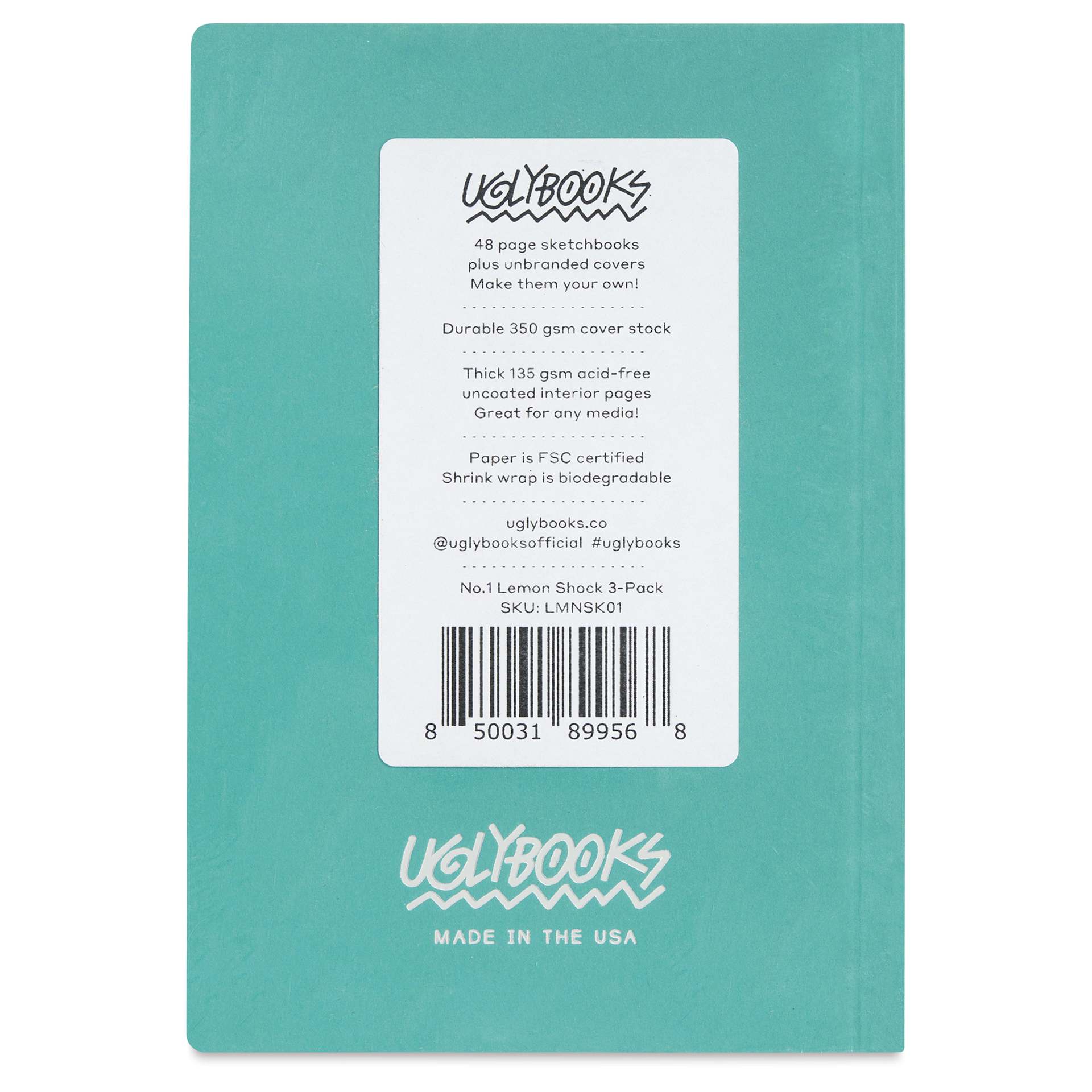 Uglybooks Perfect Bound Notebook - NO.1 Lemon Shock, 5-3/4" x 4", 135 gsm, Pkg of 3, back of package