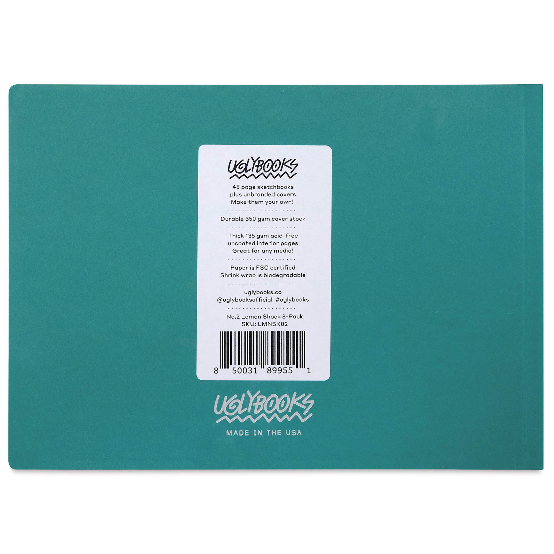 Uglybooks Perfect Bound Notebook - NO.2 Lemon Shock, 5-3/4" x 8", 135 gsm, Pkg of 3, back of package