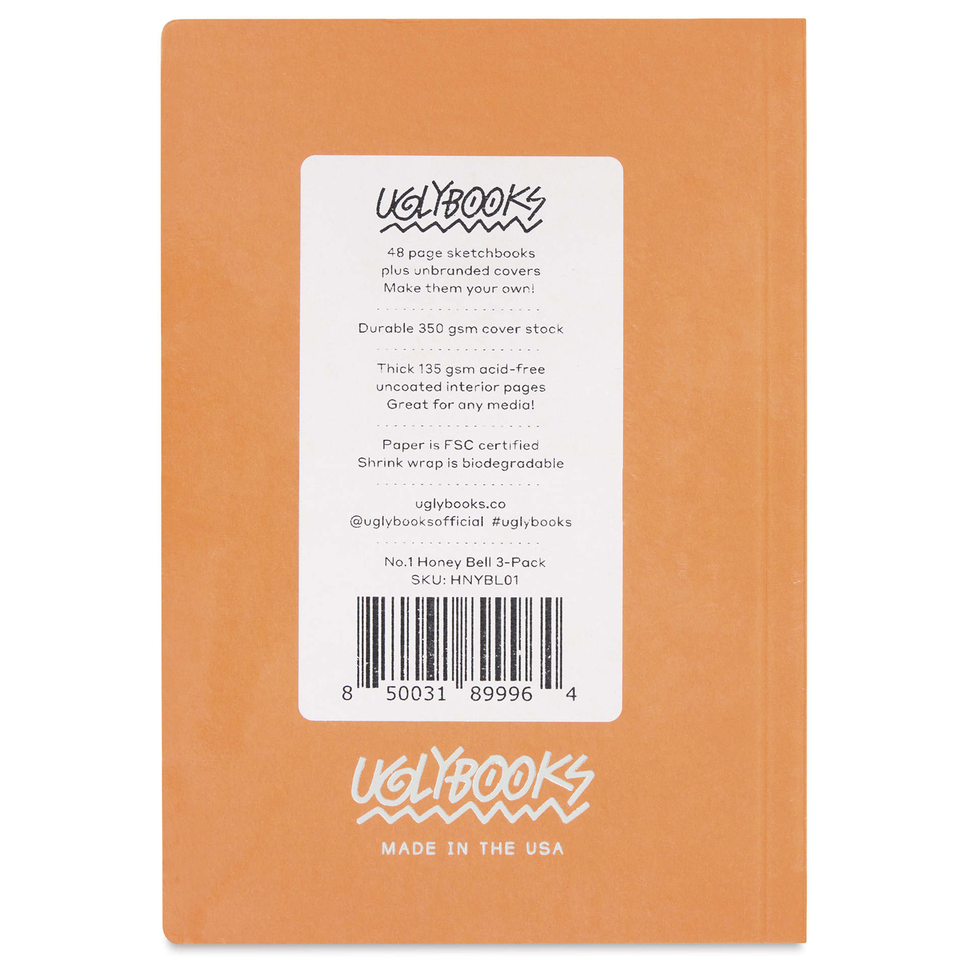 Uglybooks Perfect Bound Notebook - NO.1 Honey Bell, 5-3/4" x 4", 135 gsm, Pkg of 3, back of package