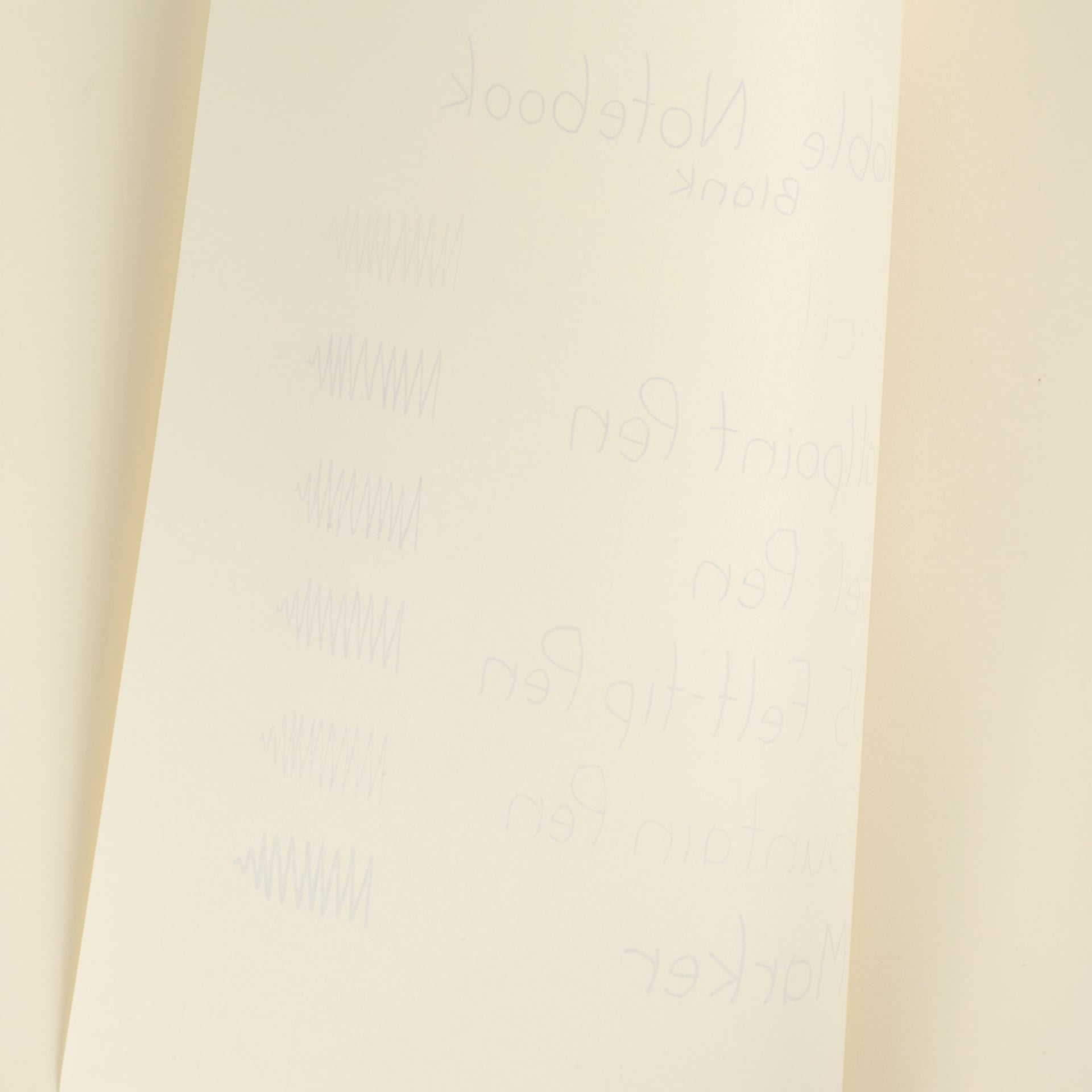 Life Stationery Noble Notebooks, bleed of pen marks on blank paper