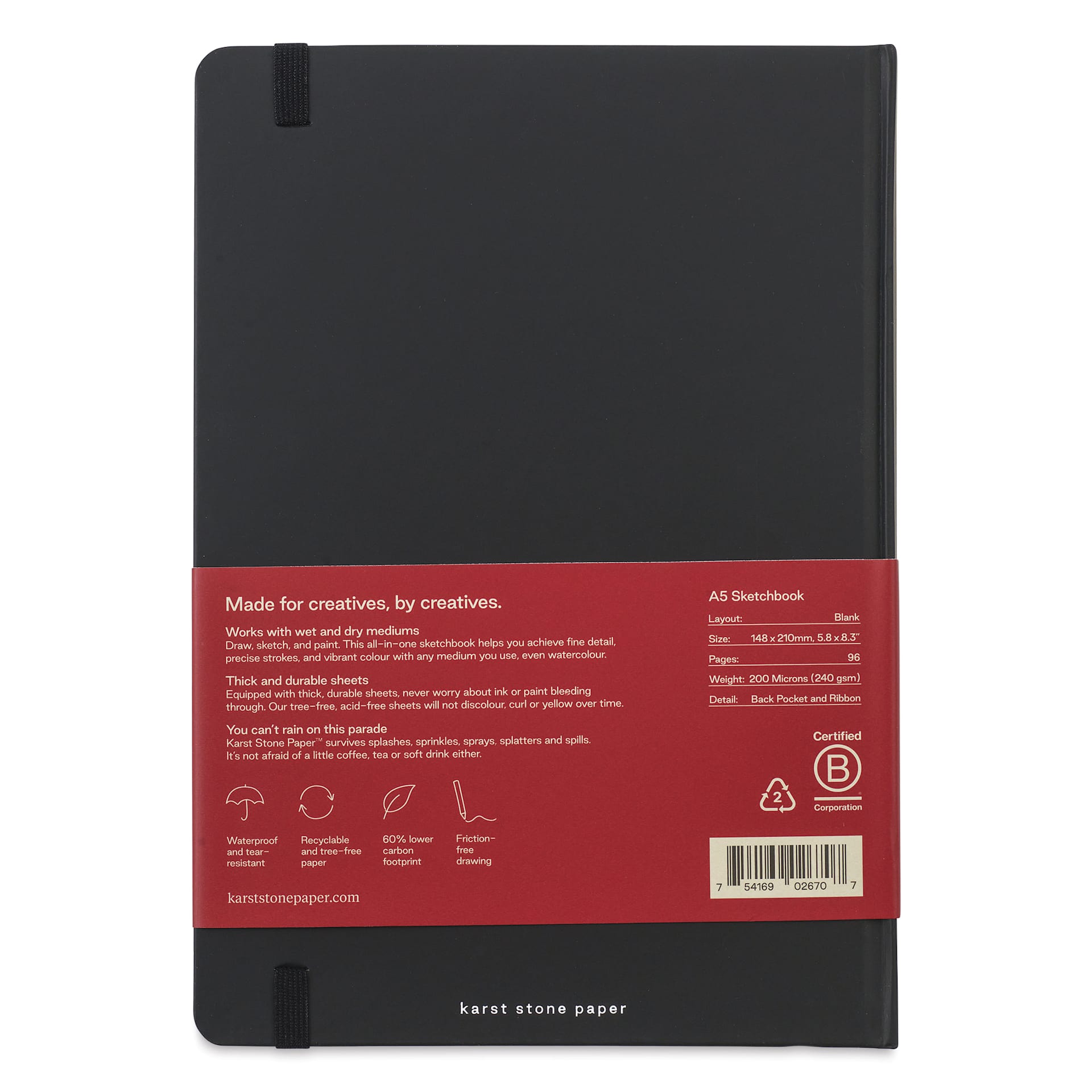 Karst Stone Paper Sketchbook - A5, 5-4/5" x 8-3/10", 96 Pages, back