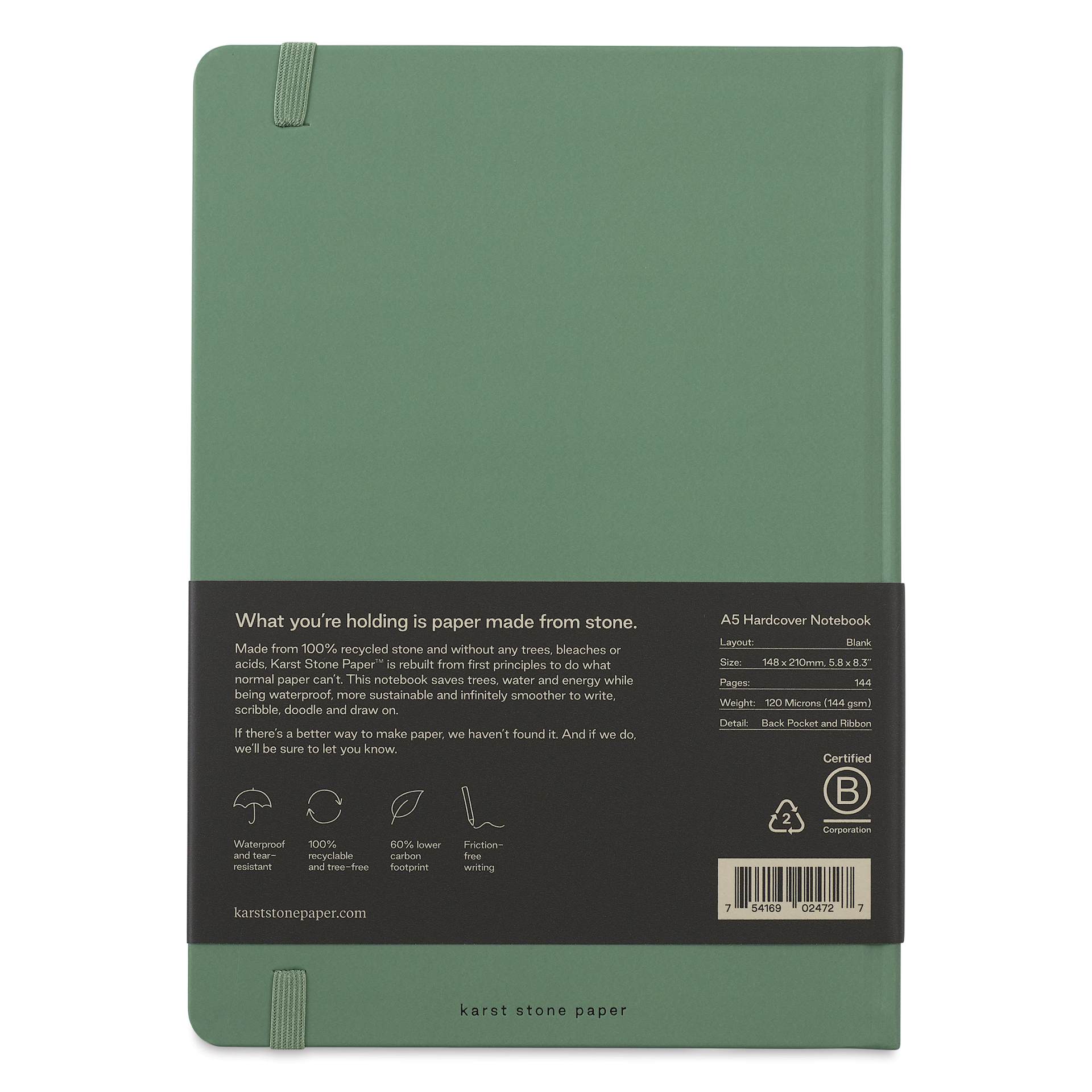 Karst Stone Paper Notebook - Eucalyptus, A5, Blank, back