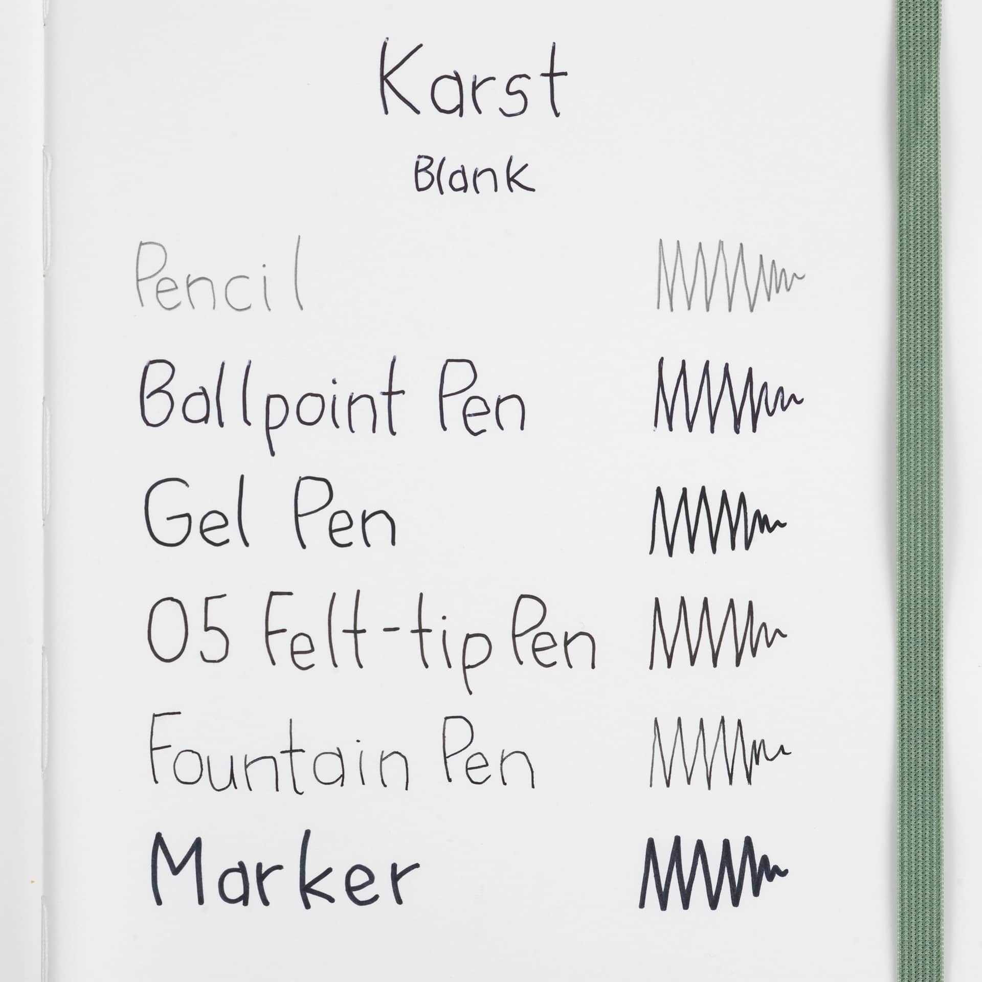 Karst Stone Paper Notebooks, swatch of pen marks on blank paper