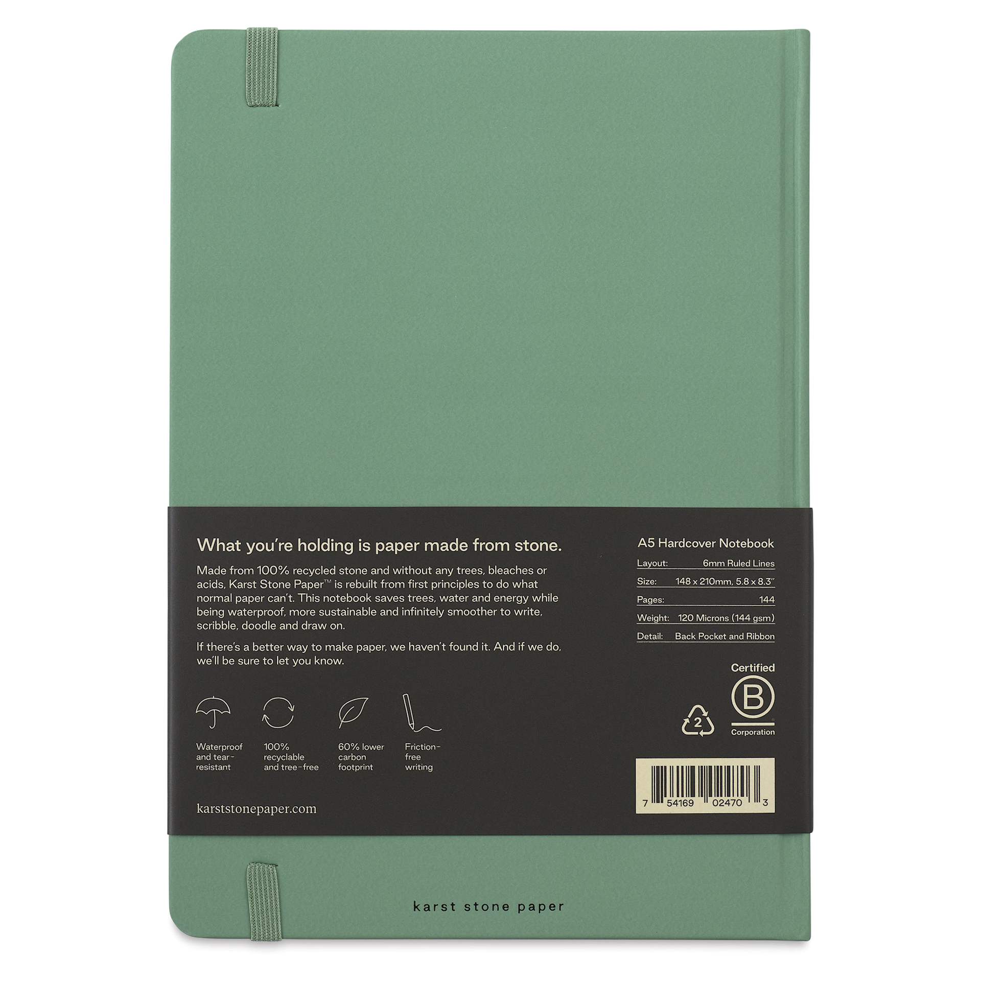 Karst Stone Paper Notebook - Eucalyptus, A5, Lined, back