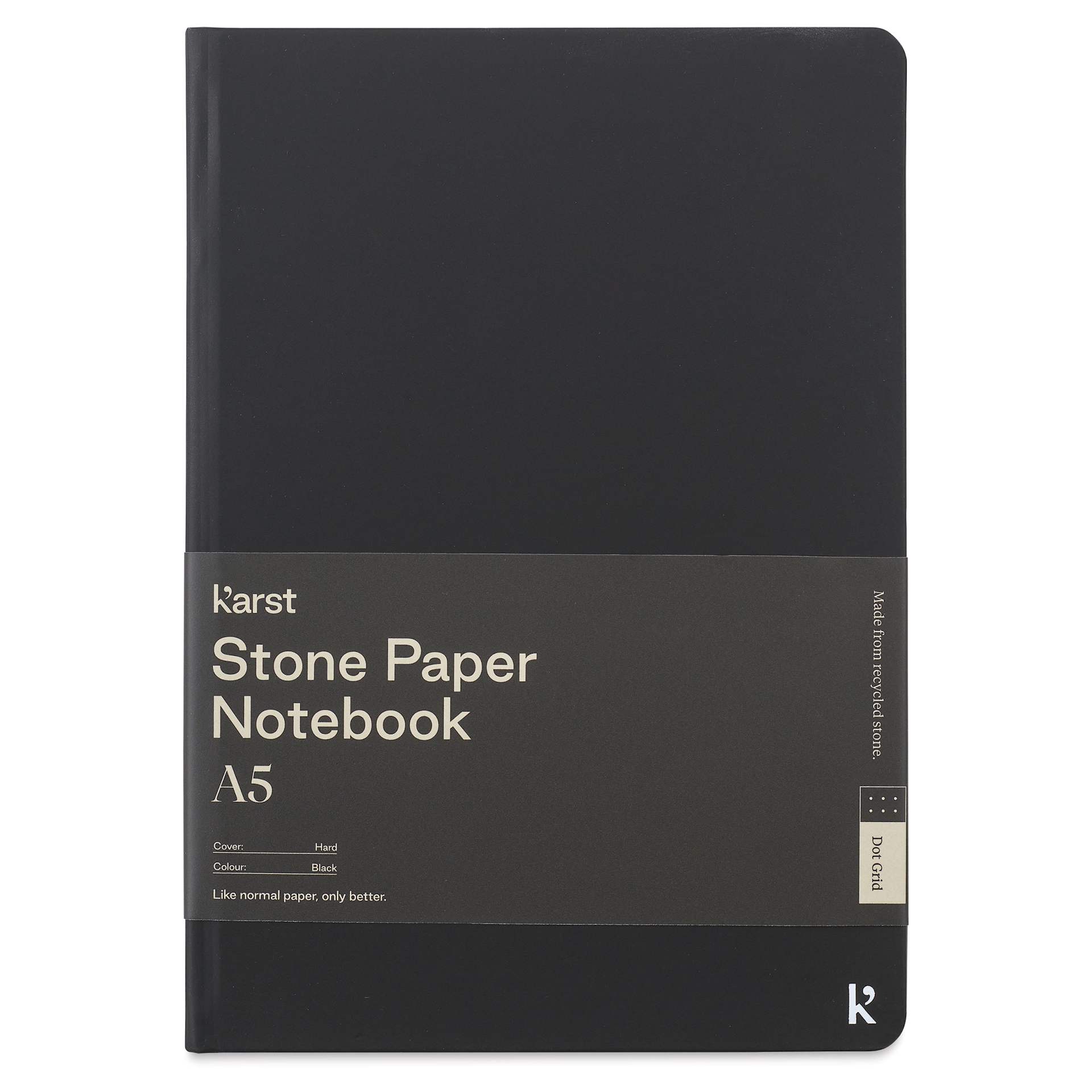 Karst Stone Paper Notebook - Black, A5, Dot Grid, front