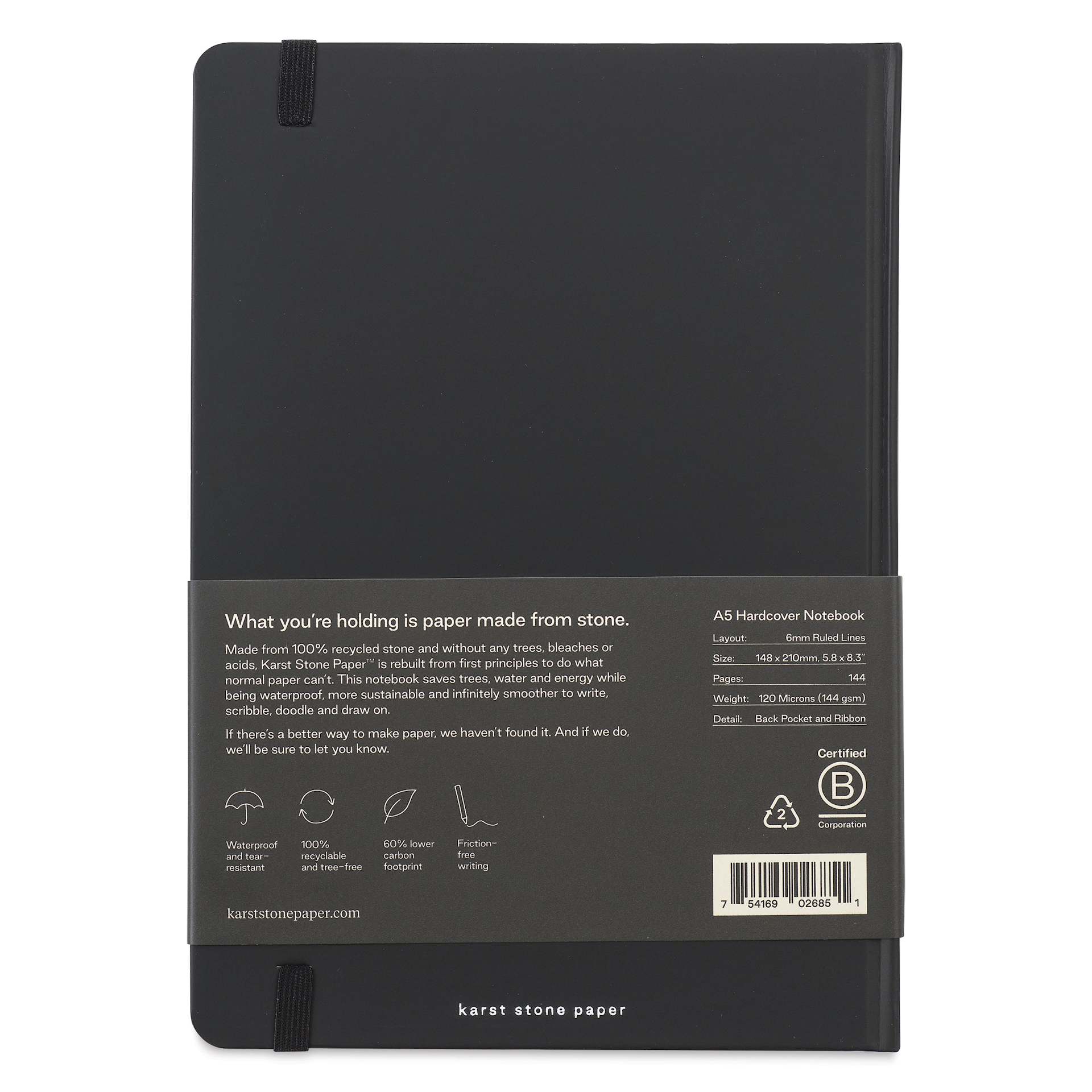 Karst Stone Paper Notebook - Black, A5, Lined, back