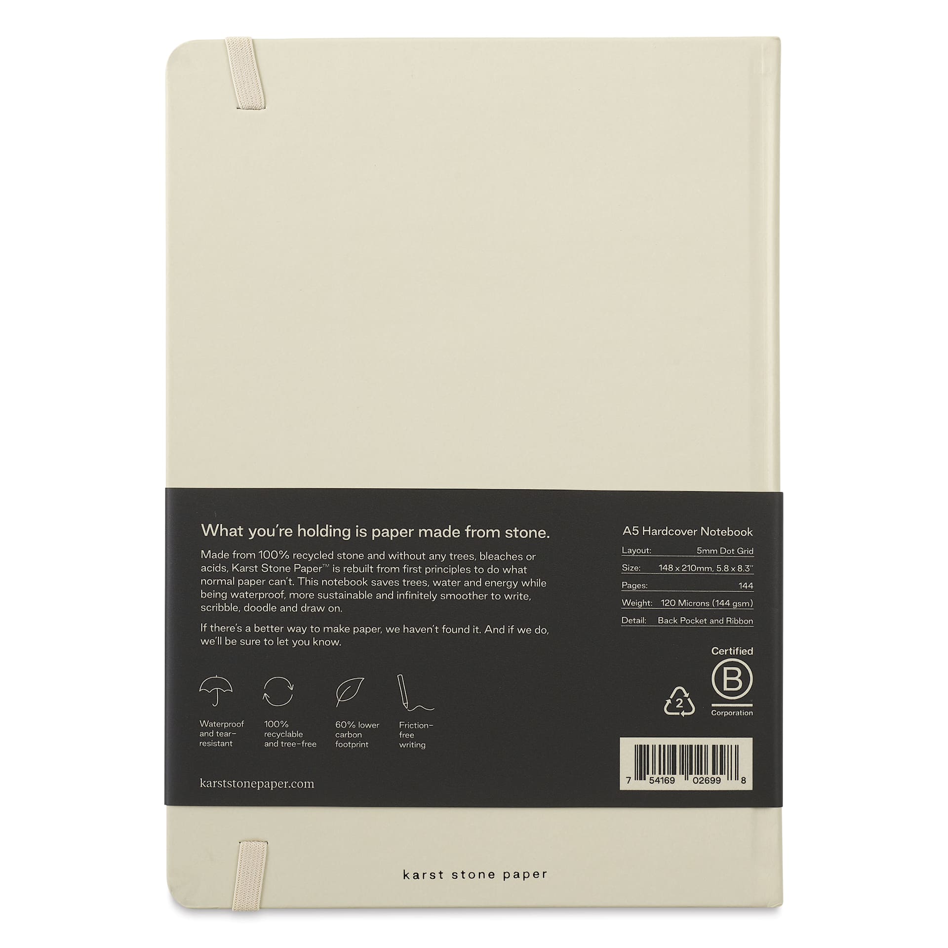 Karst Stone Paper Notebook - Stone, A5, Dot Grid, back