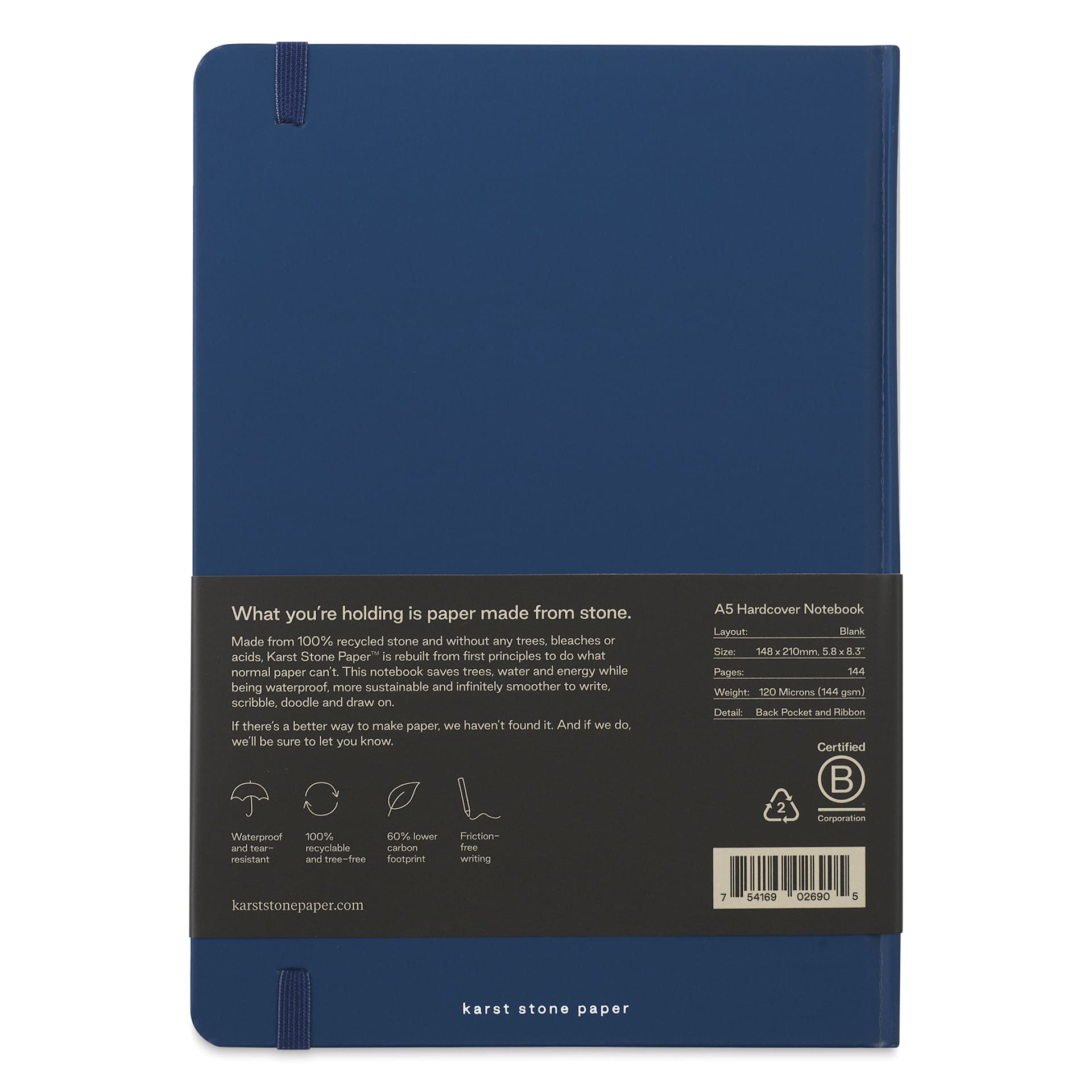 Karst Stone Paper Notebook - Navy, A5, Blank, back