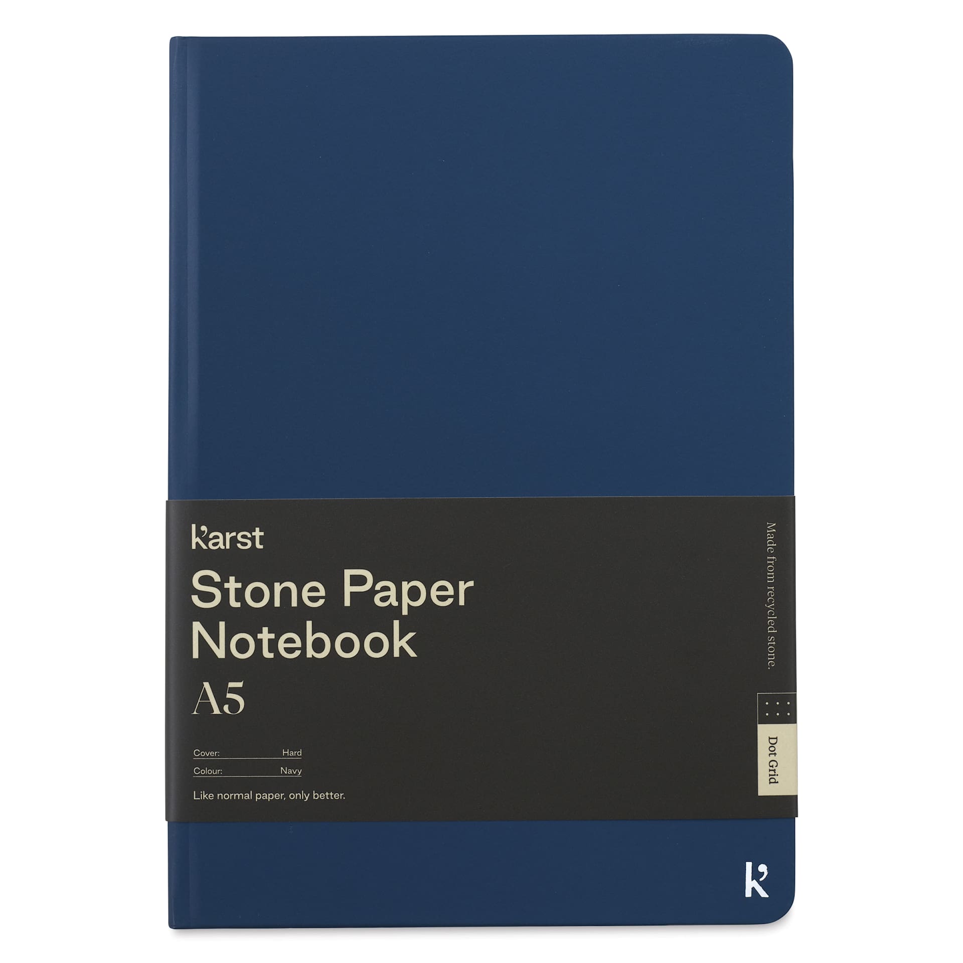 Karst Stone Paper Notebook - Navy, A5, Dot Grid, front