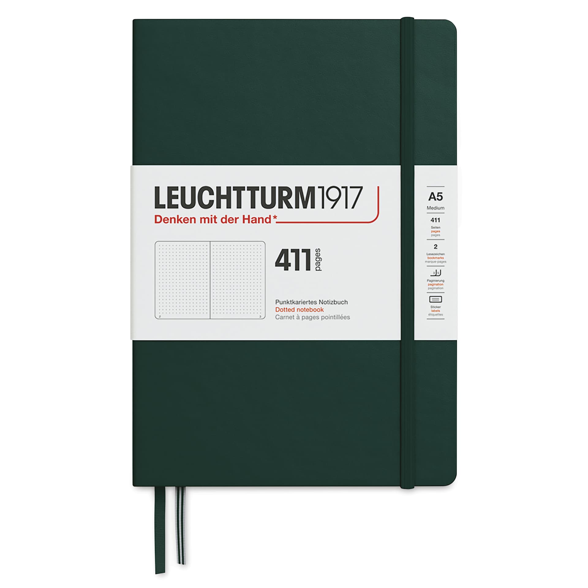 Leuchtturm1917 411 Notebook - Forest Green, 5-3/4" x 8-1/4", Dot Grid