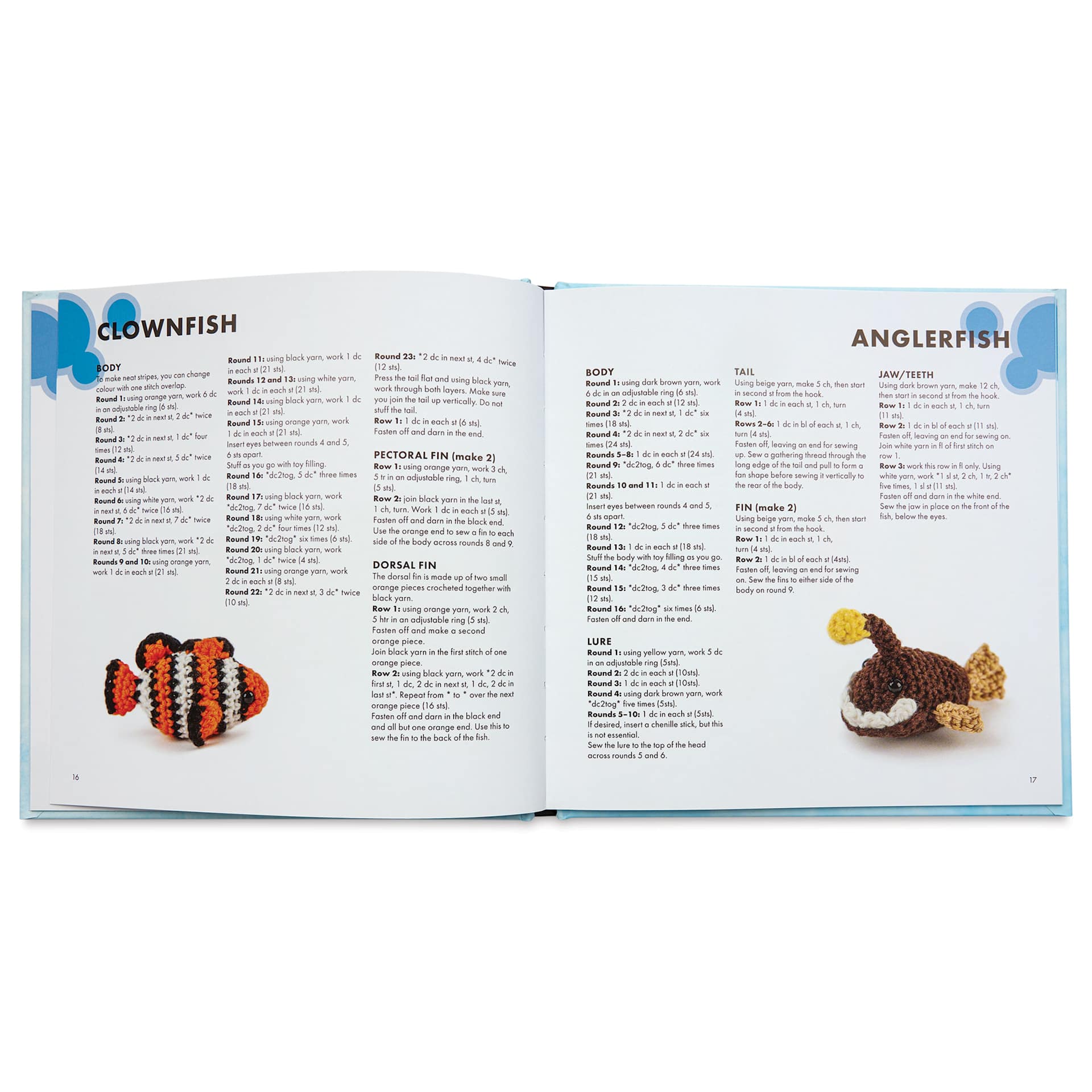 Mini Amigurumi Ocean, clownfish and anglerfish