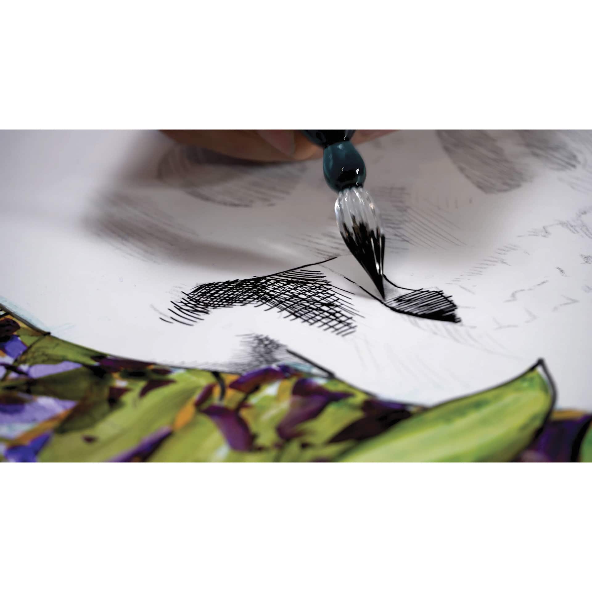 Legion Yupo Aluminum Artist Panel - 16" x 20", 1/8", close-up of glass pen and panel