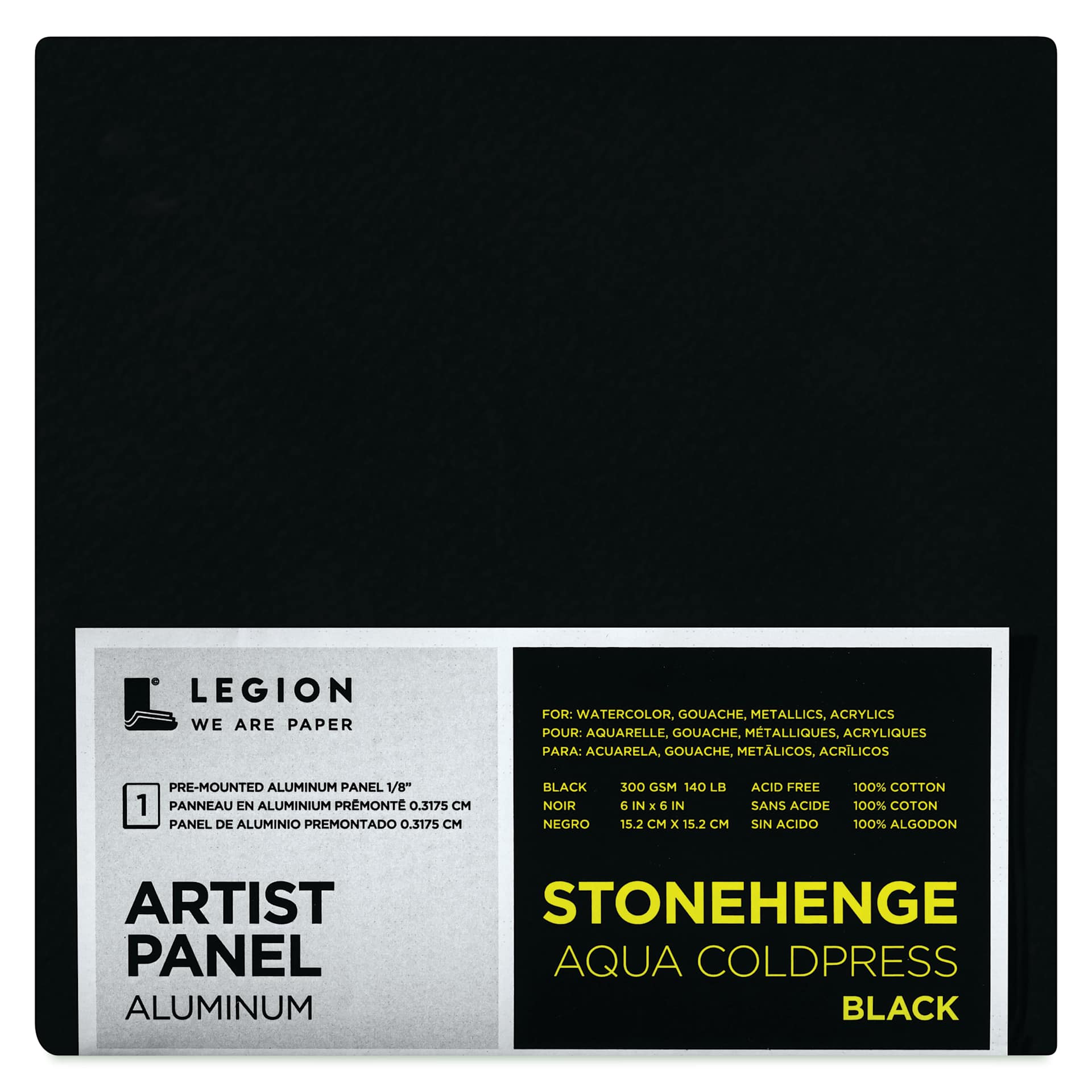 Legion Stonehenge Aqua Aluminum Black Panel - 6" x 6", front of packaging