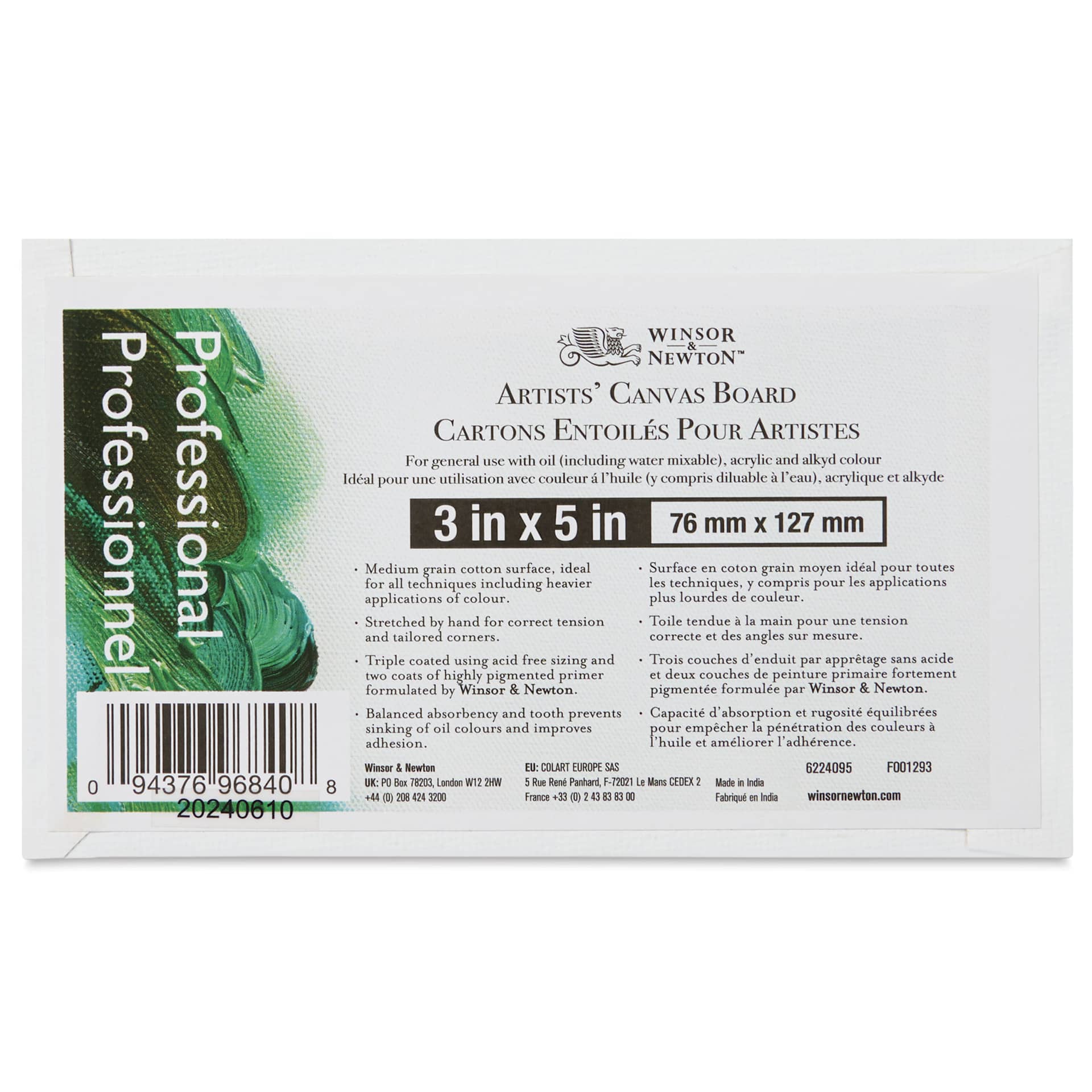 Winsor & Newton Professional Artists’ Canvas Board - 3" x 5" back