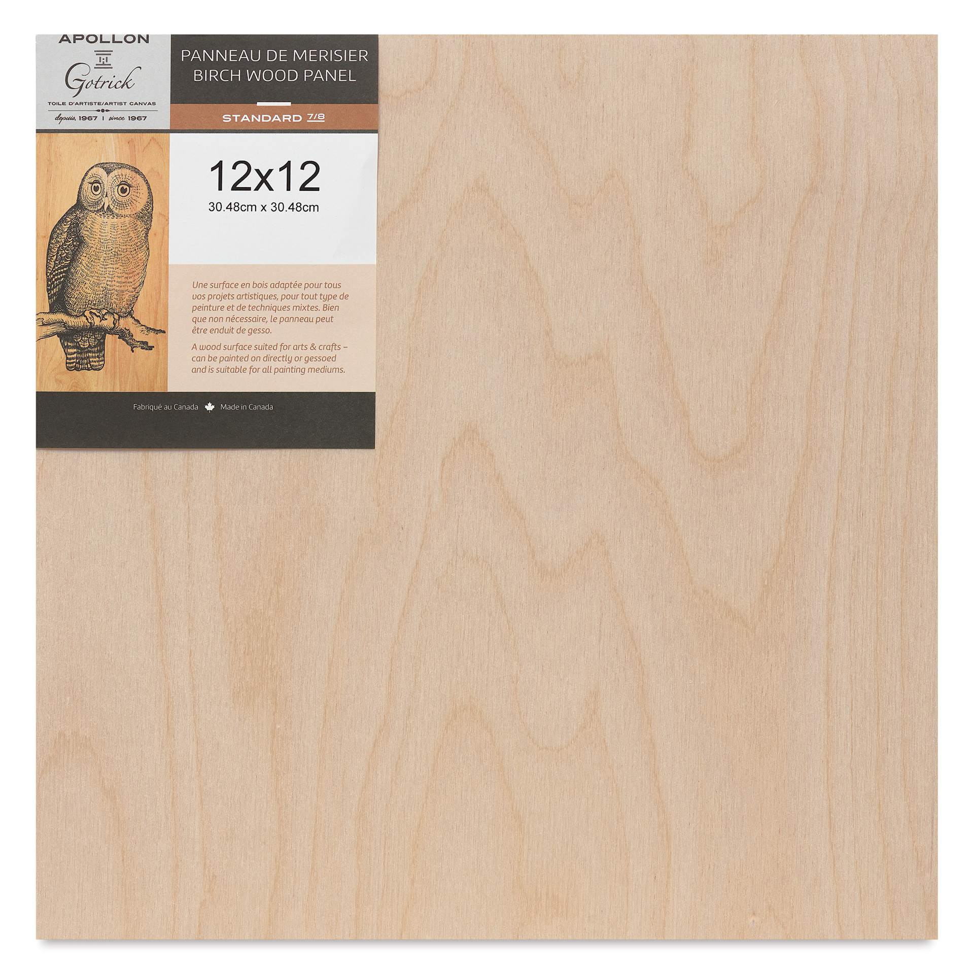 Apollon Gotrick Cradled Wood Panel - 12" x 12", 1" Profile front with label