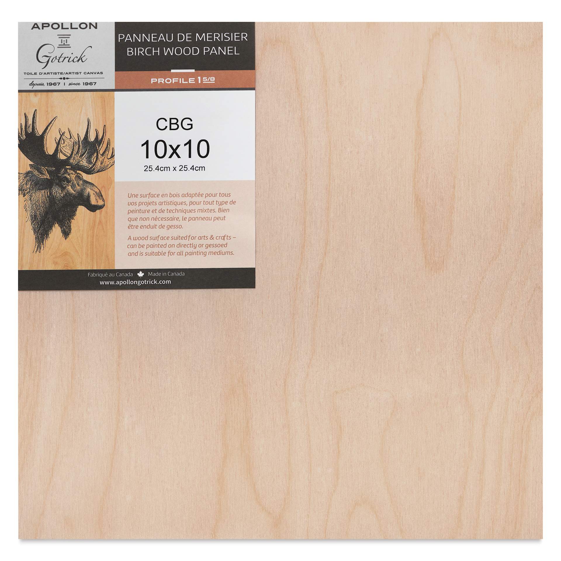 Apollon Gotrick Cradled Wood Panel - 10" x 10", 1-5/8" Profile front with label