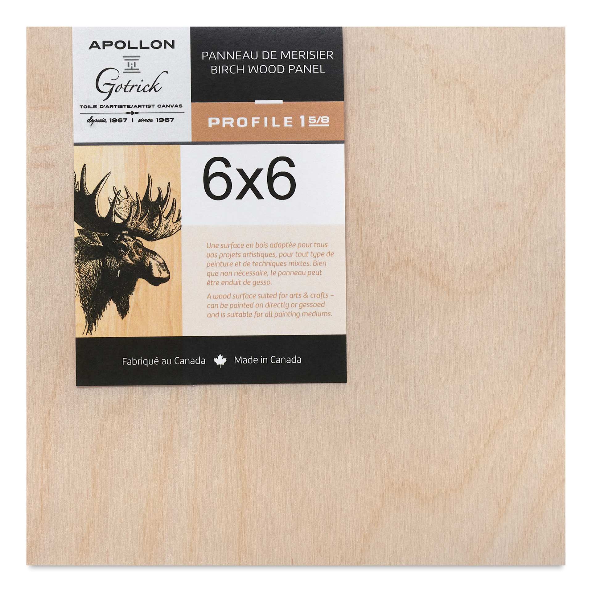 Apollon Gotrick Cradled Wood Panel - 6" x 6", 1-5/8" Profile front with label