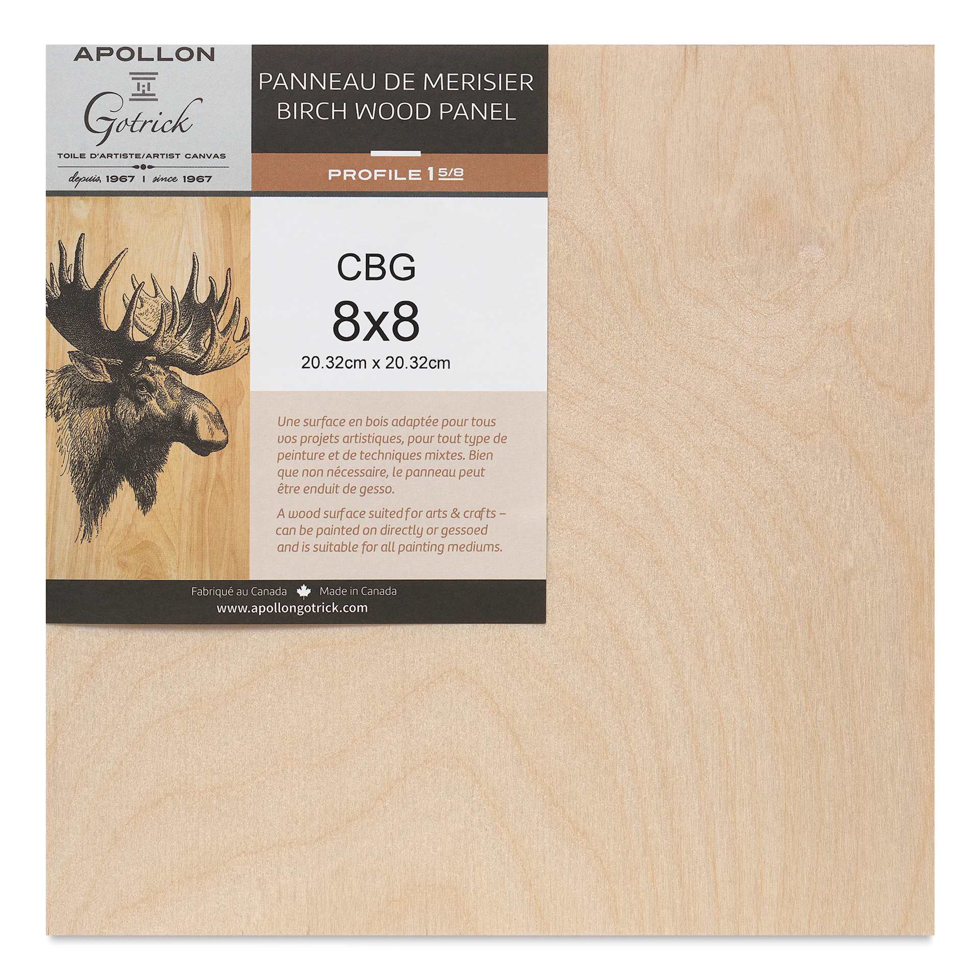 Apollon Gotrick Cradled Wood Panel - 8" x 8", 1-5/8" Profile front with label
