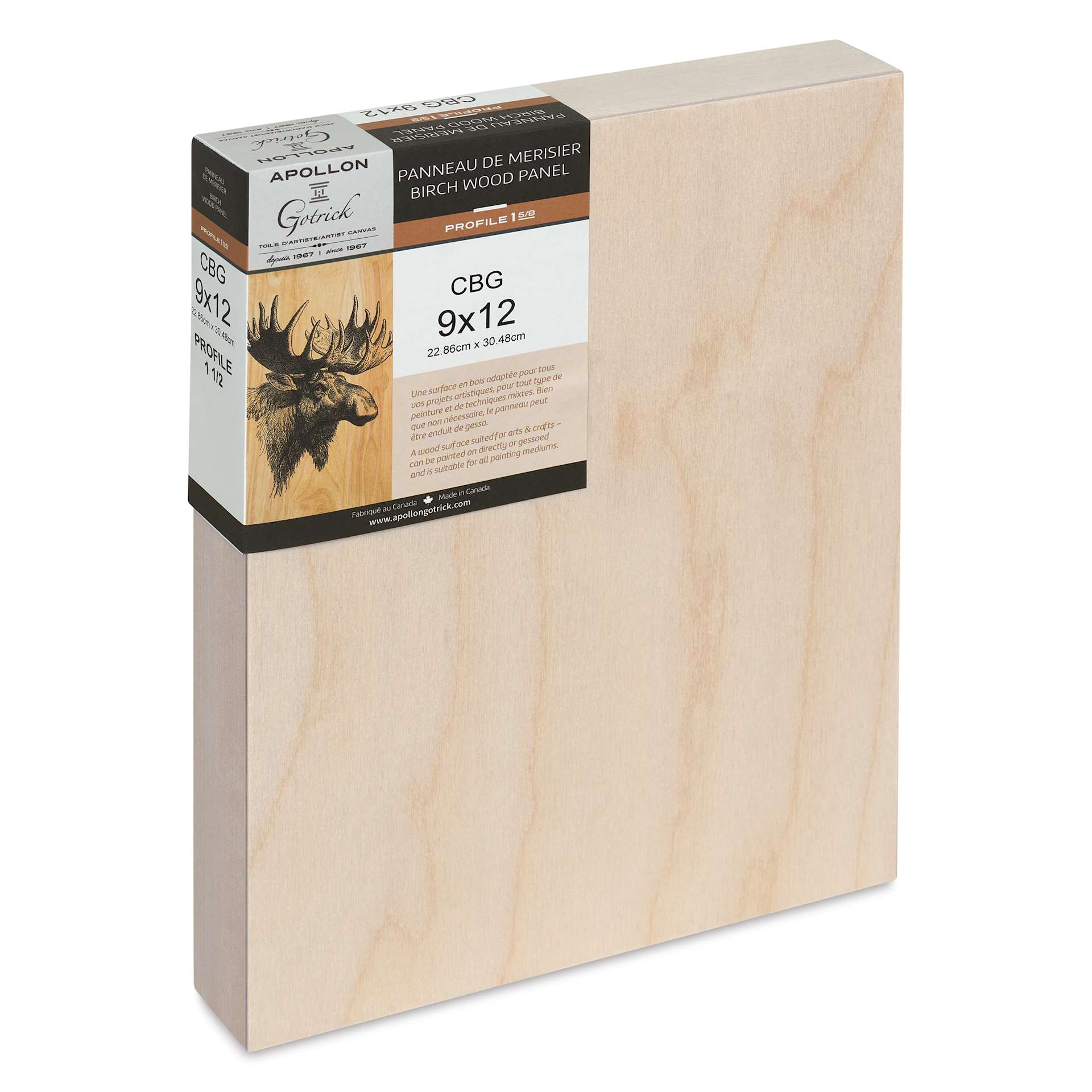 Apollon Gotrick Cradled Wood Panel - 9" x 12", 1-5/8" Profile