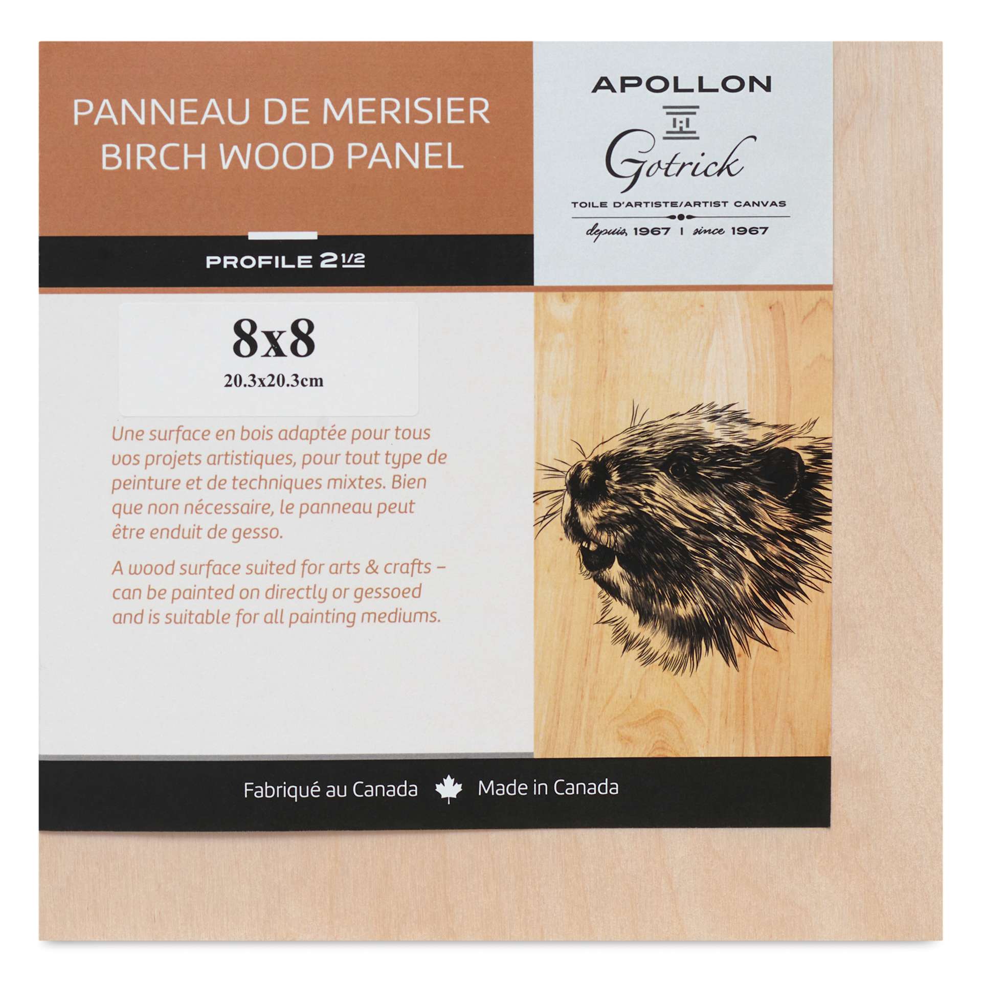 Apollon Gotrick Cradled Wood Panel - 8" x 8", 2-5/8" Profile front with label
