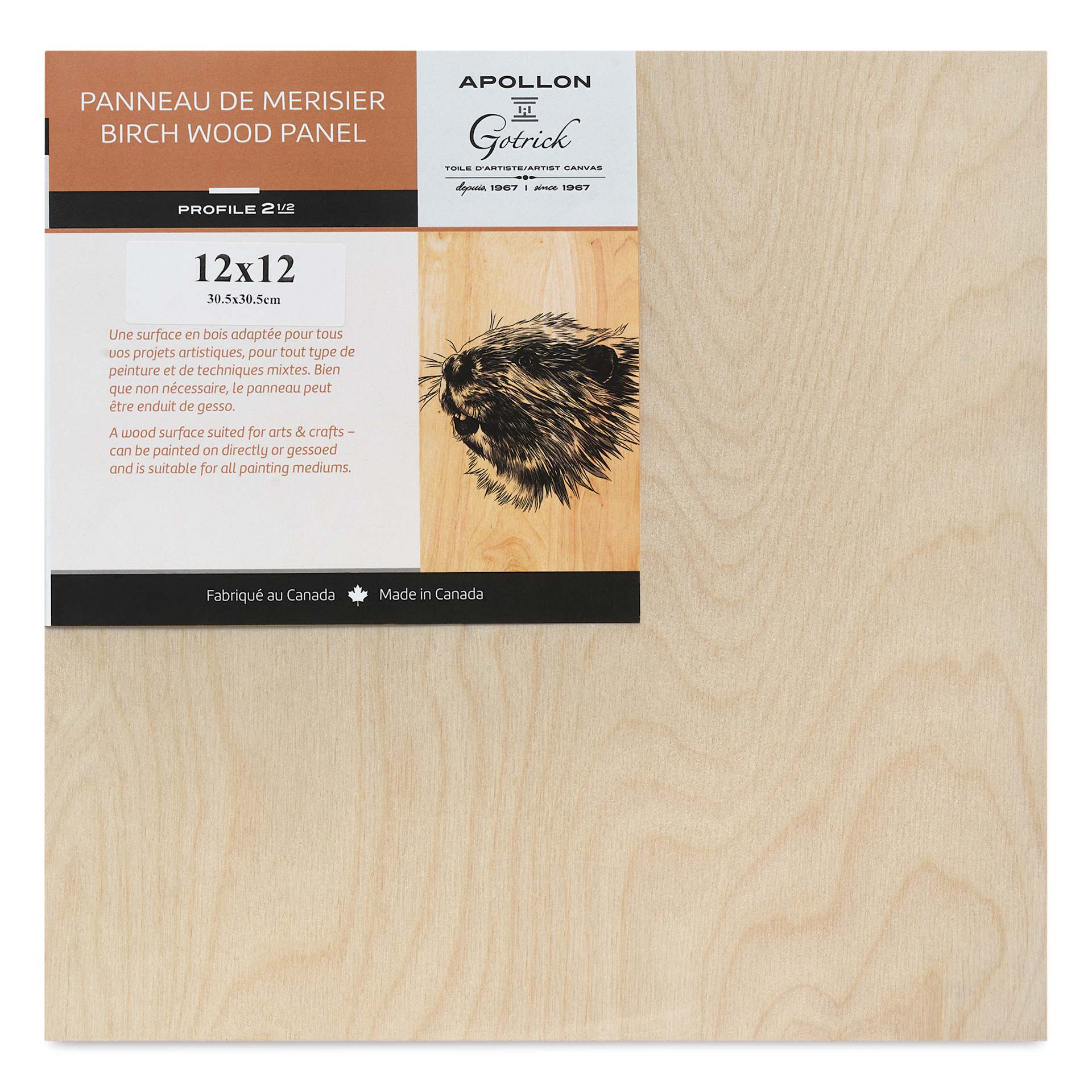 Apollon Gotrick Cradled Wood Panel - 12" x 12", 2-5/8" Profile front with label