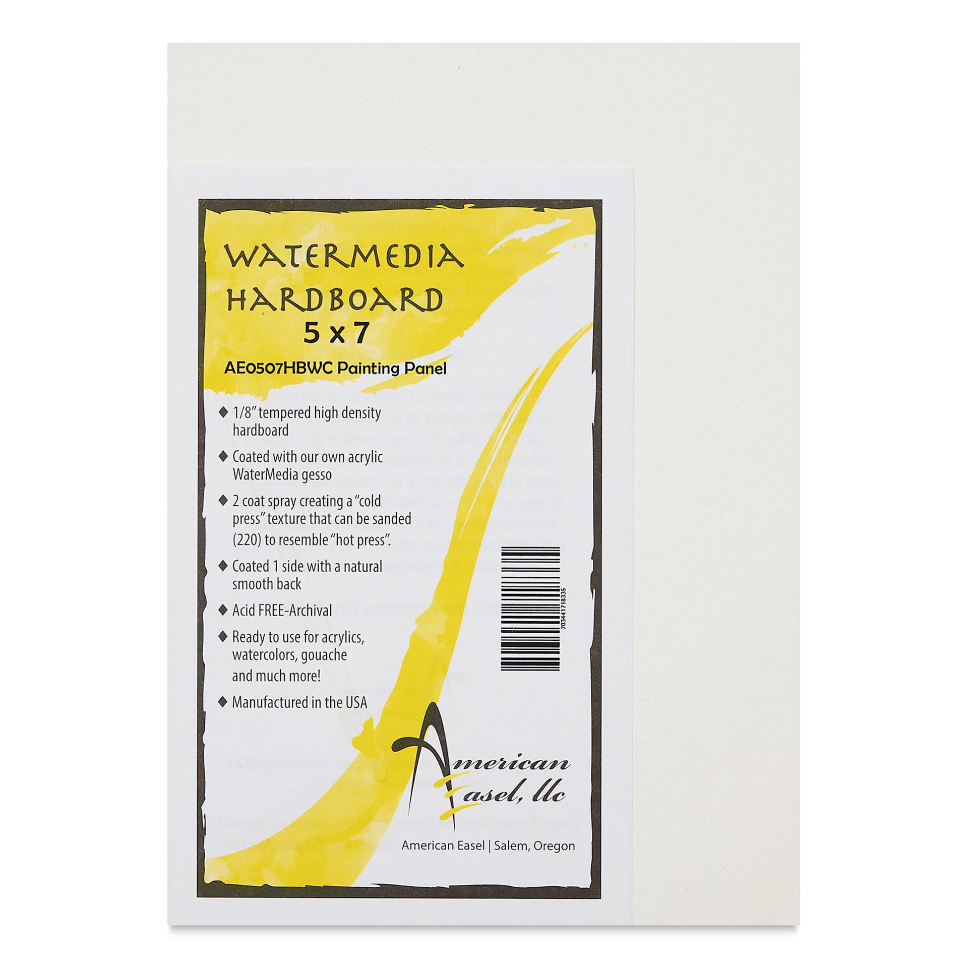 American Easel WaterMedia Hardboard Panel - 5" x 7", 1/8", packaging