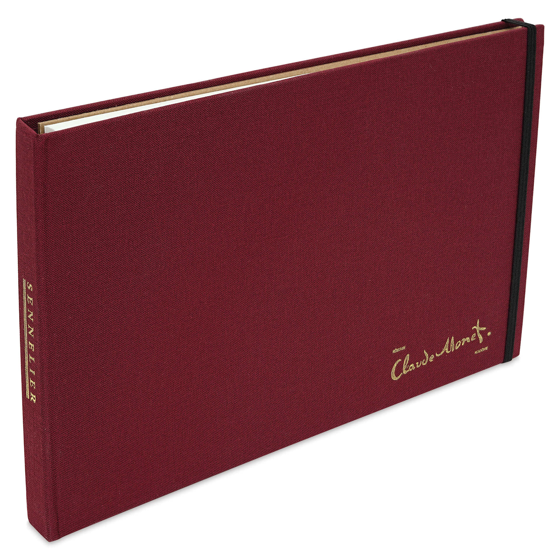 Sennelier Claude Monet Watercolor Notebook - 5.9" x 9.8", Red, angled view of front cover