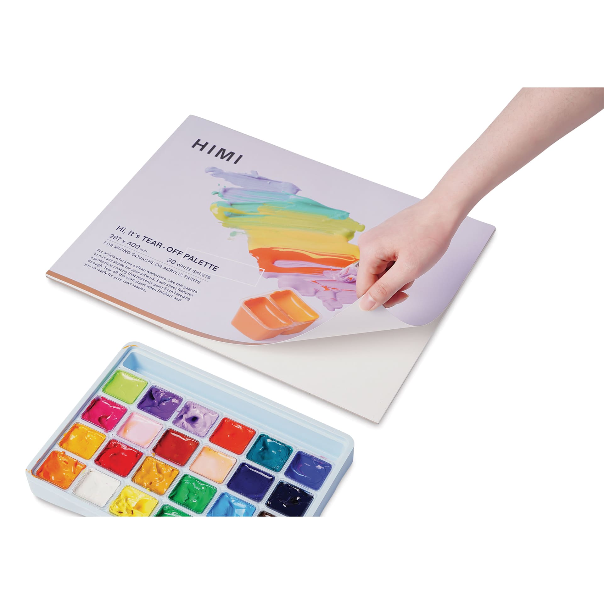 Himi Tear-Off Palette Pad - 297 mm x 400 mm with cover being lifted