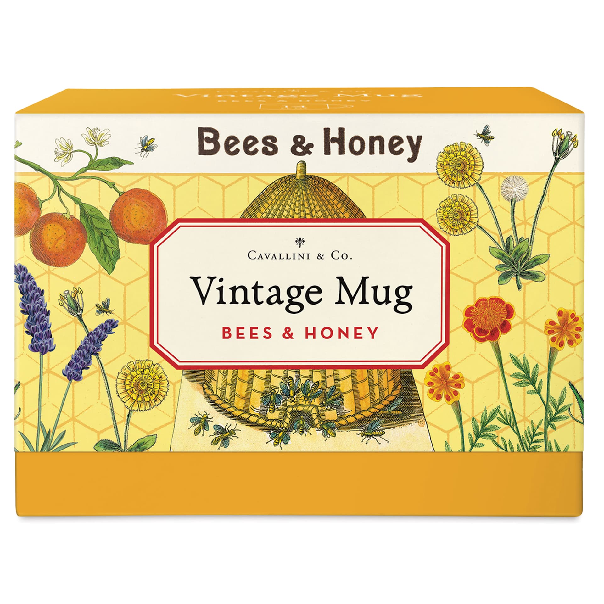 Cavallini Vintage Bees & Honey Mug front of packaging