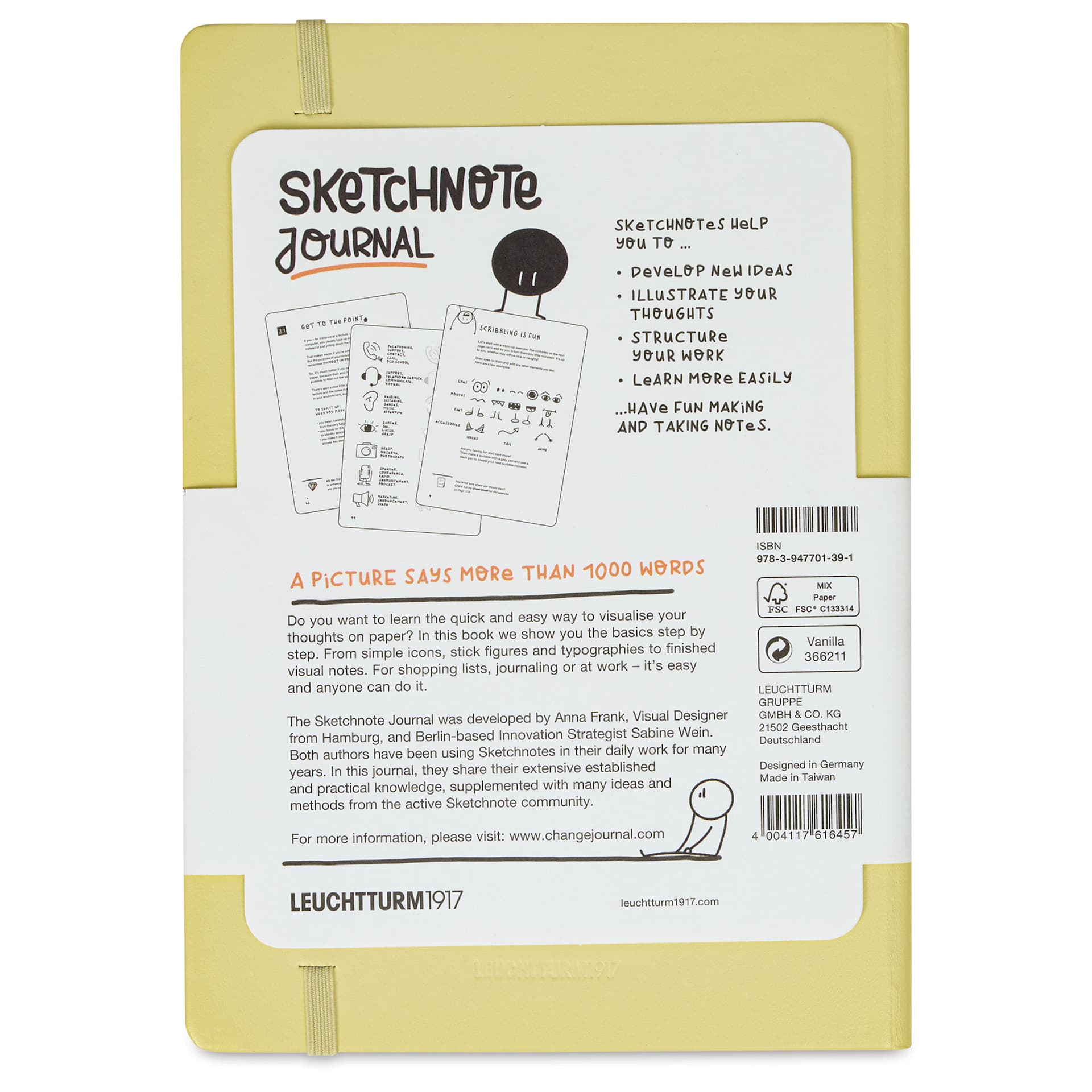 Leuchtturm1917 Hardcover Sketchnote Journal - Vanilla, 5-3/4" x 8-1/4", back of journal