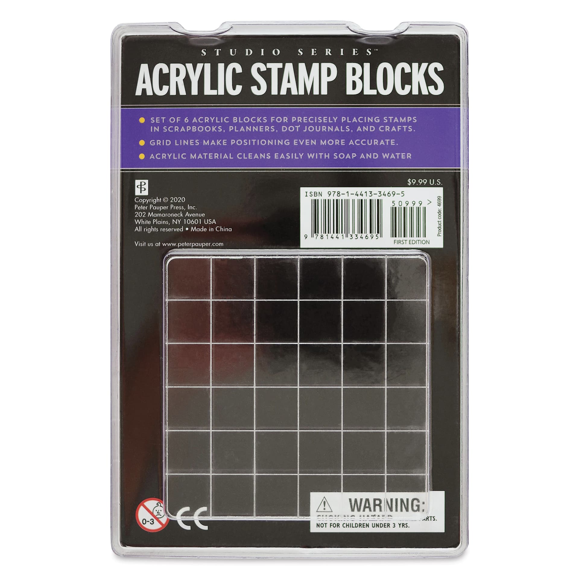 Peter Pauper Press Studio Series Acrylic Stamp Block Set - Set of 6, back of packaging
