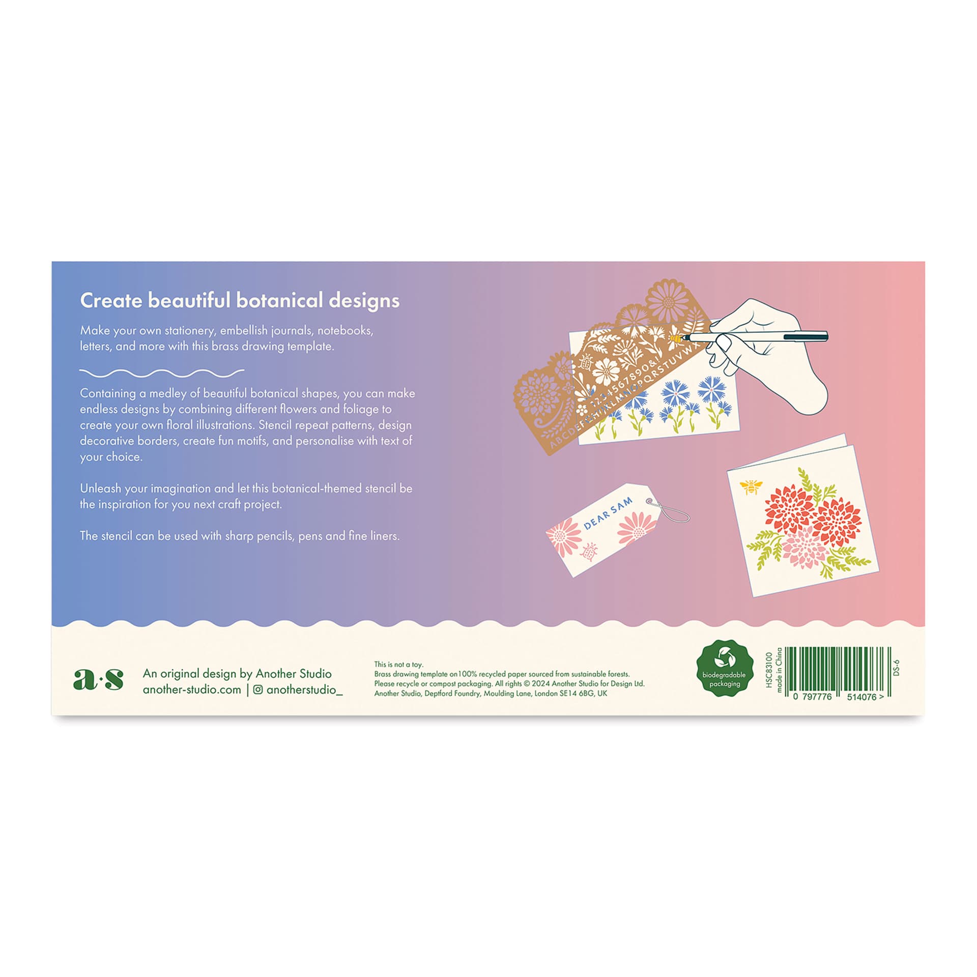Another Studio Brass Stencil - Botanical, back of package