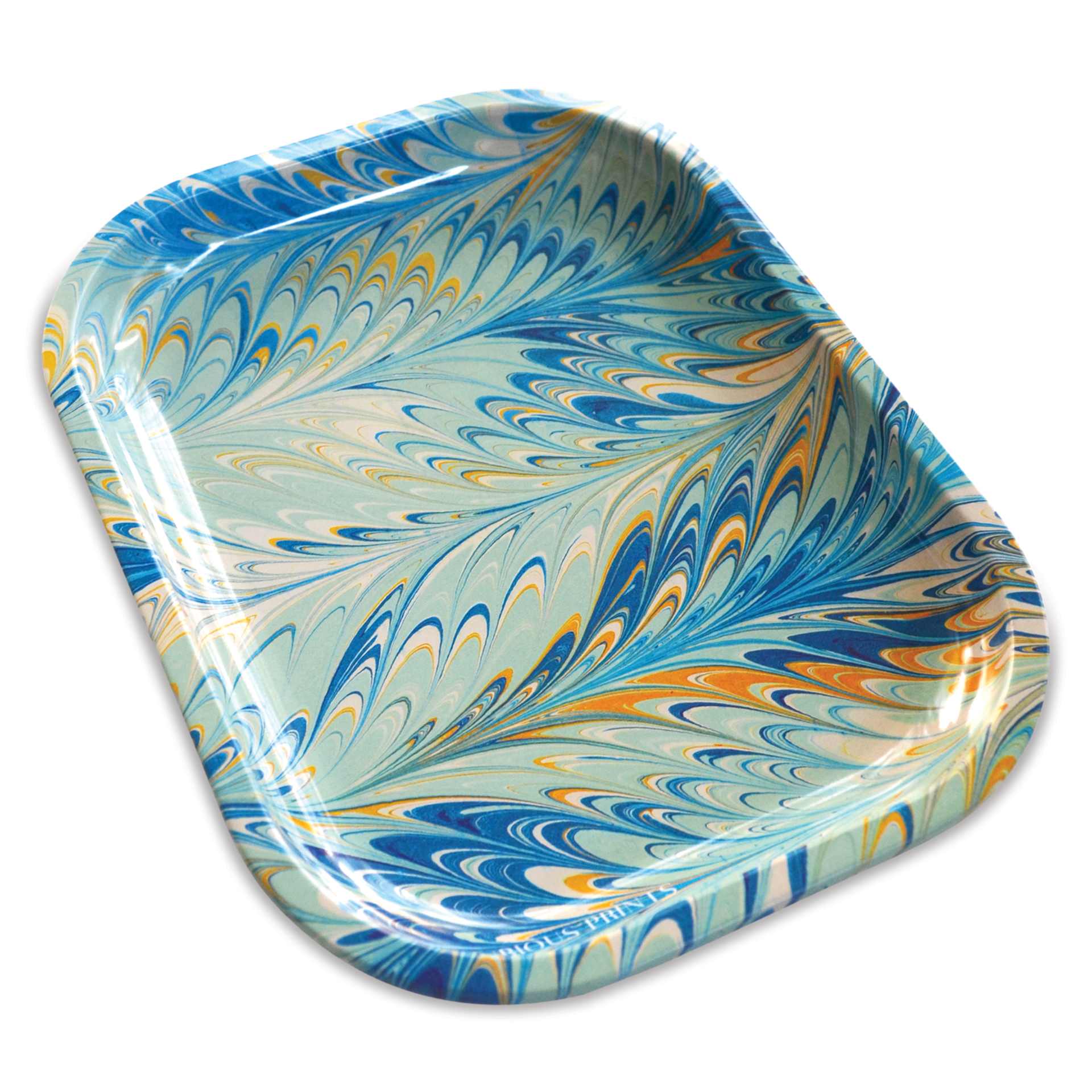 Curious Prints Vintage Metal Tray - 5" x 7", Marbled Pastel Blue