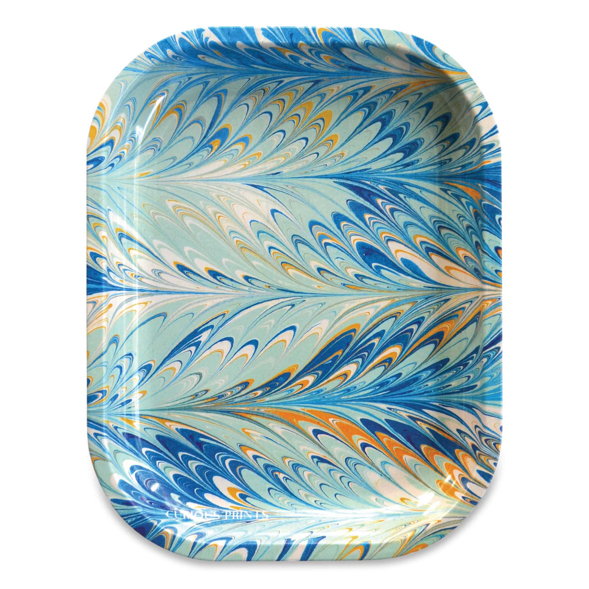 Curious Prints Vintage Metal Tray - 5" x 7", Marbled Pastel Blue, front