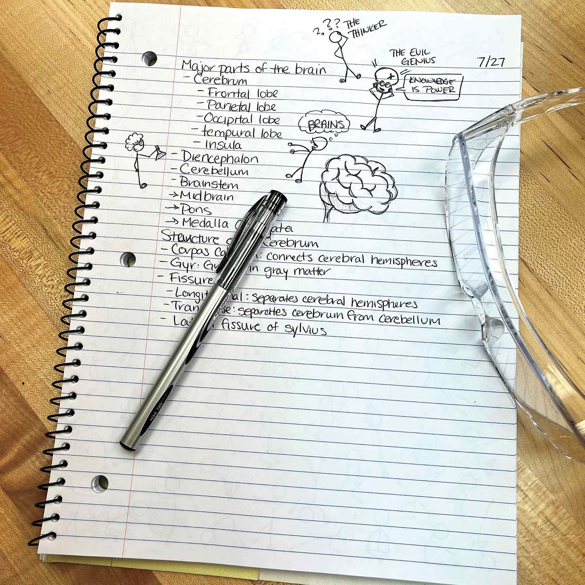 Roaring Spring Doodlewrite Spiral Notebook - 8-1/2" x 11", Ruled, 60 Sheets, on desk