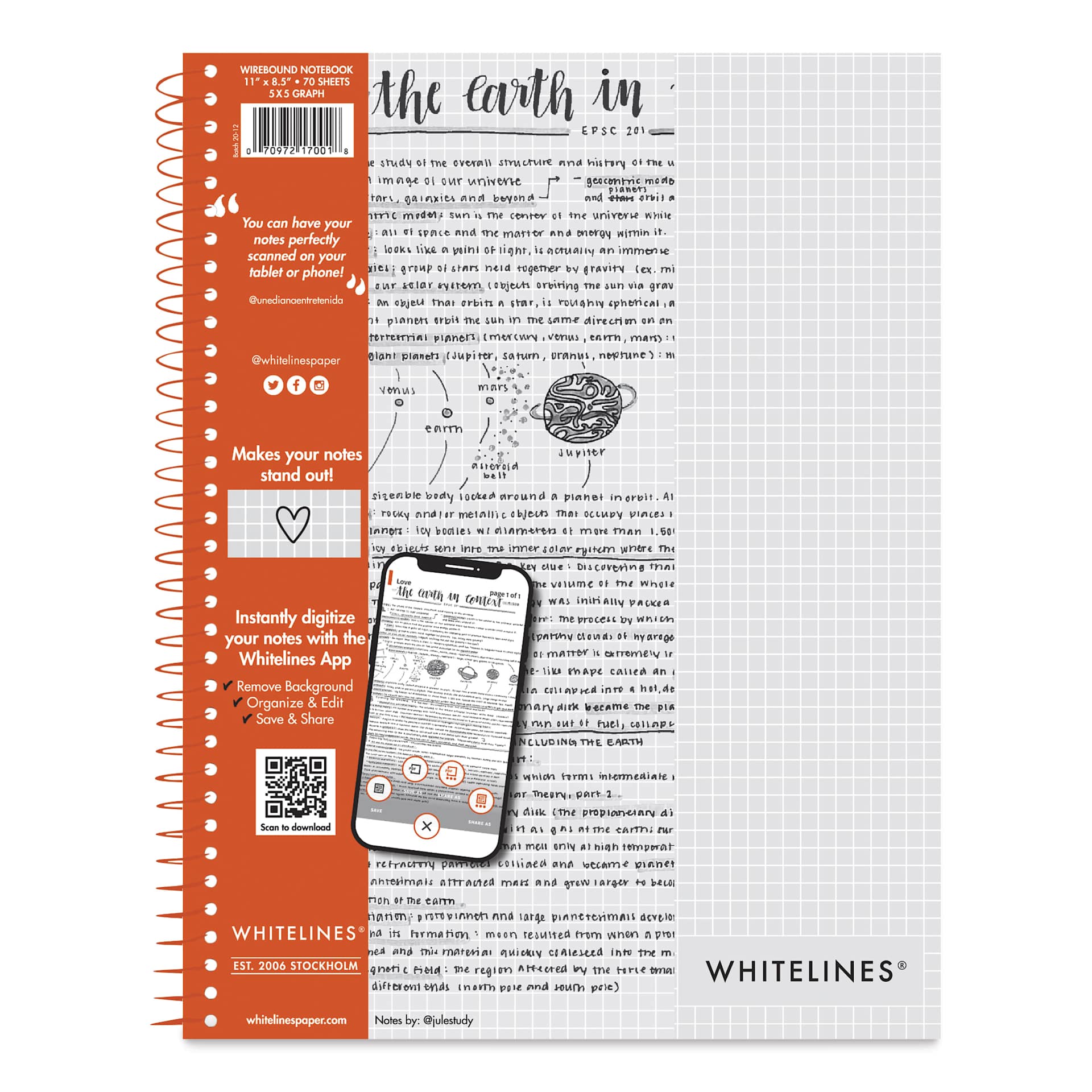 Roaring Spring Whitelines Wirebound Notebook - Grid, 8-1/2" x 11", 70 Sheets, front