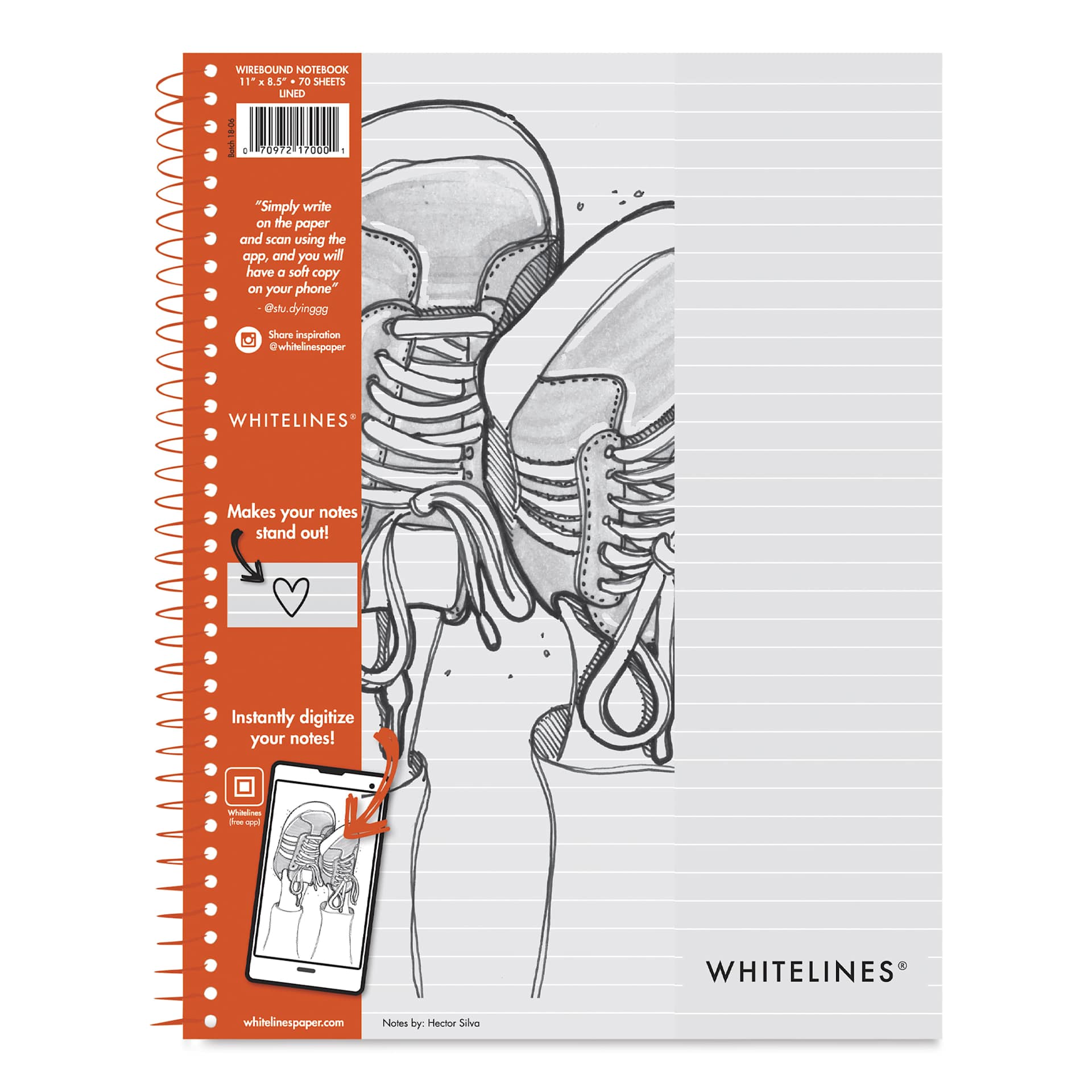 Roaring Spring Whitelines Wirebound Notebook - Ruled, 8-1/2" x 11", 70 Sheets, front