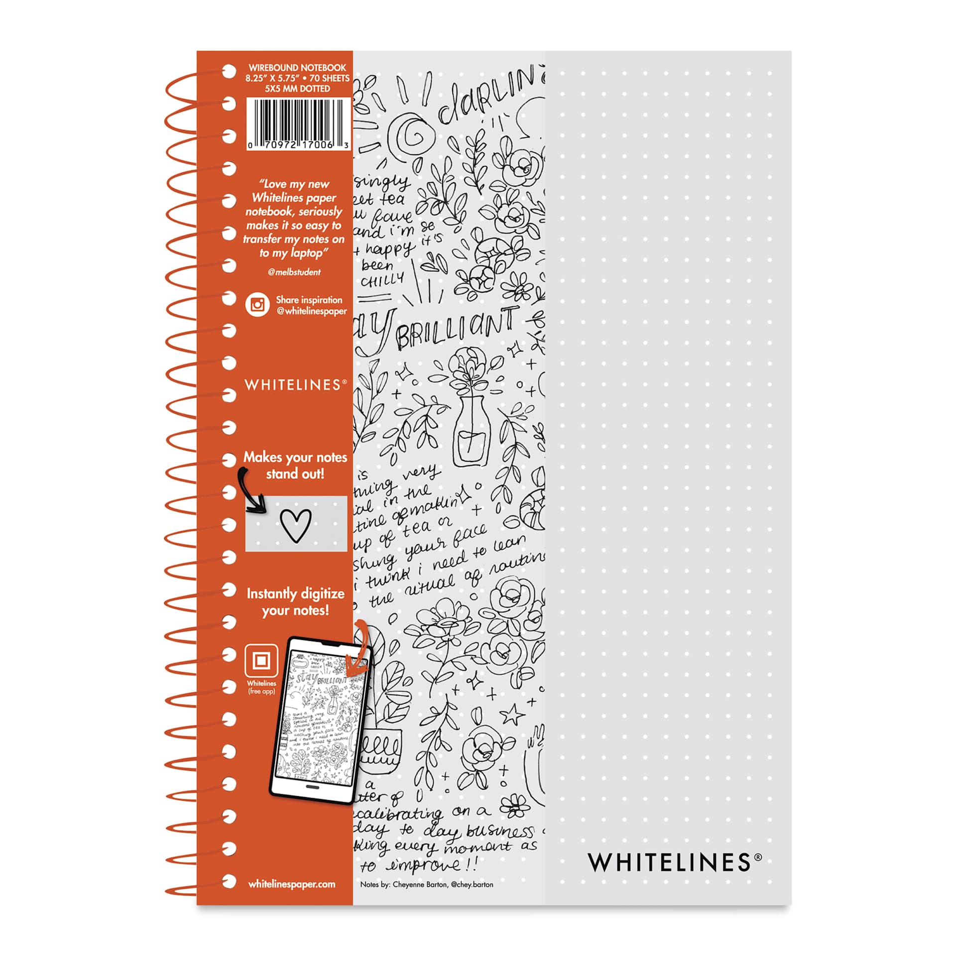 Roaring Spring Whitelines Wirebound Notebook - Dot Grid, 5-3/4" x 8-1/4", 70 Sheets, front
