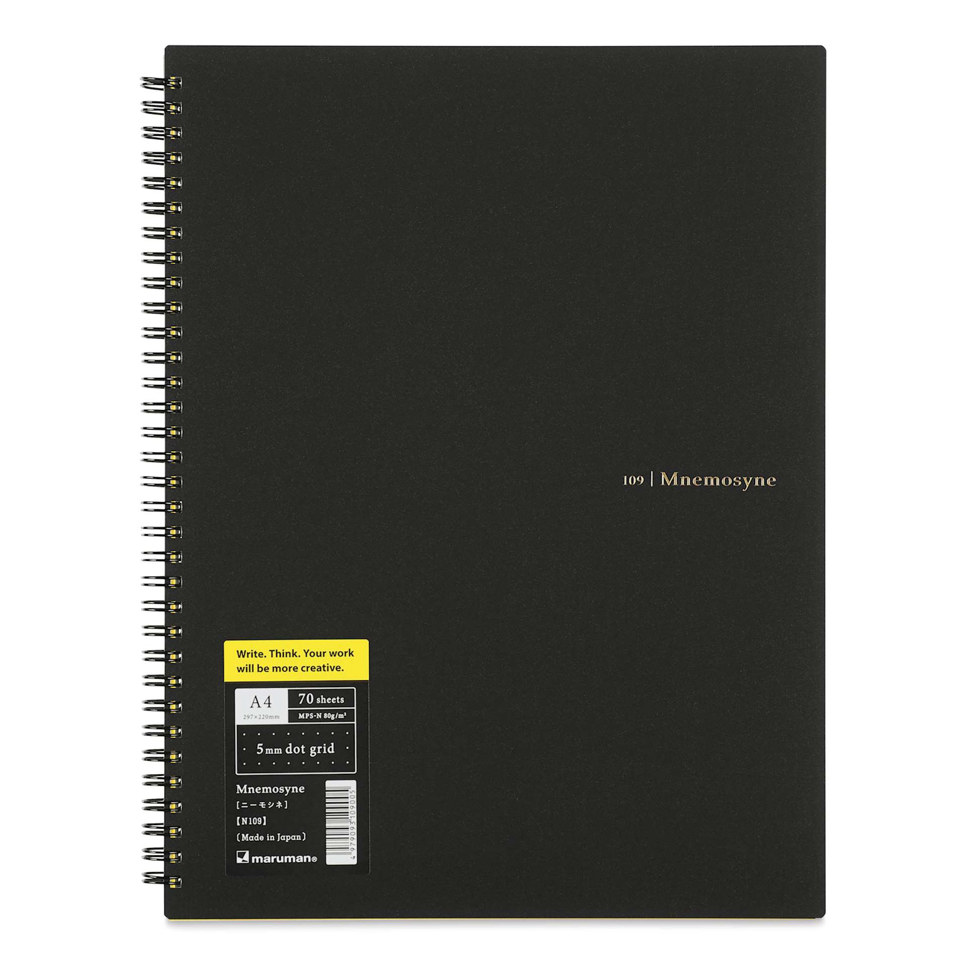 Maruman Mnemosyne Notebook - Black, A4, Dot Grid, front