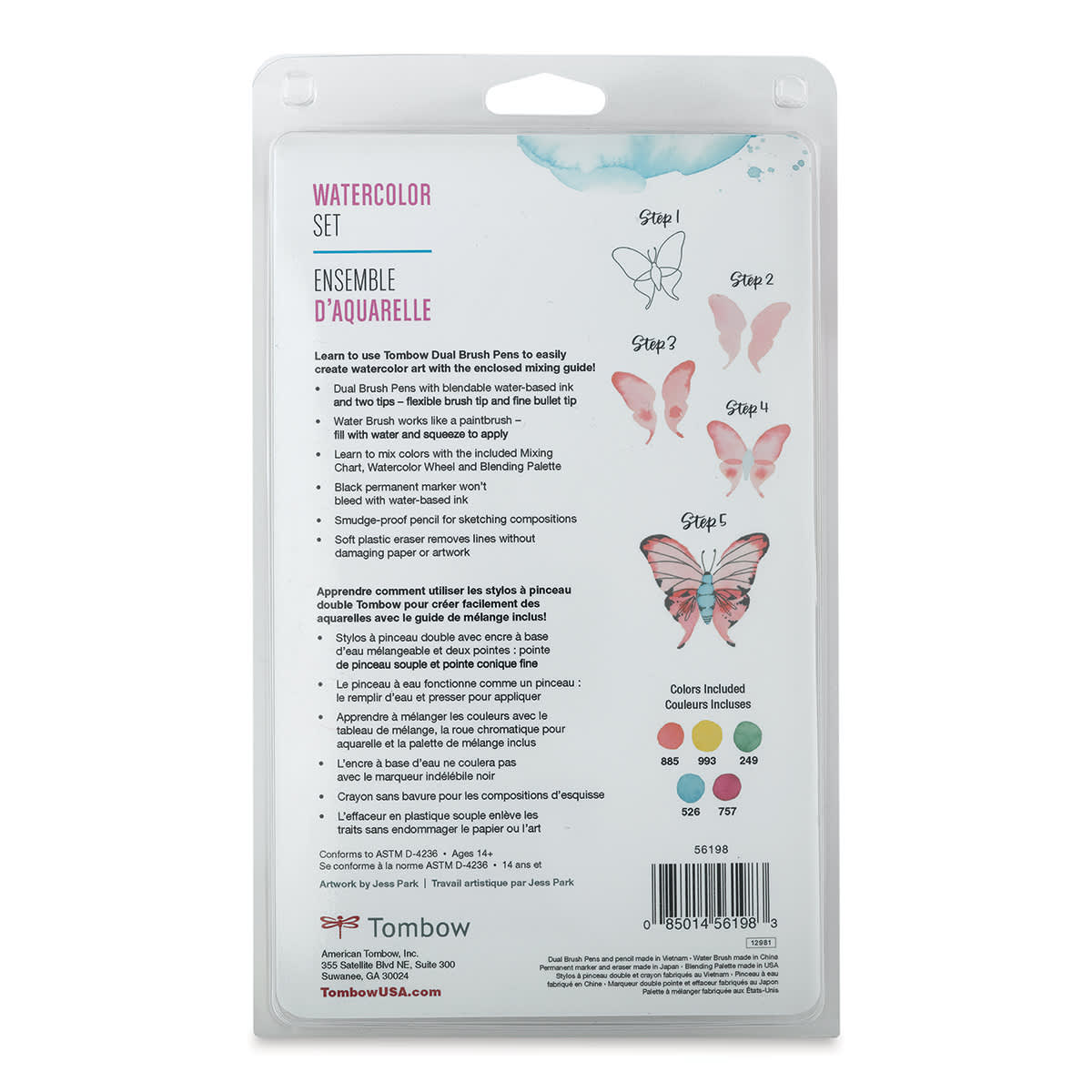 Tombow Watercolor Set - Set of 10 (back of package)