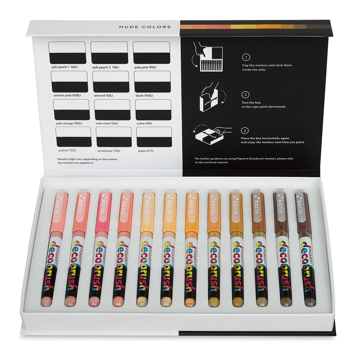 Karin Pigment Decobrush Markers - Nude Colors, Set of 12 (open box with markers)